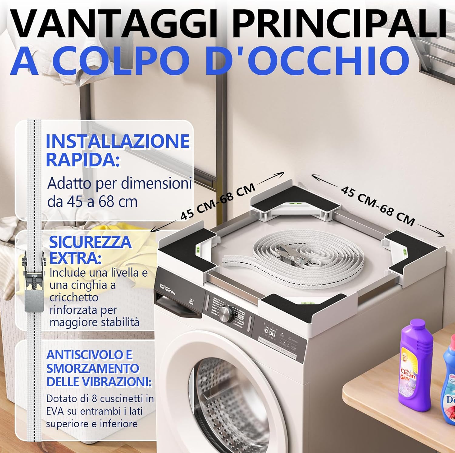 Kit Impilamento Universale Lavatrice e Asciugatrice, Bianco - immagine 2
