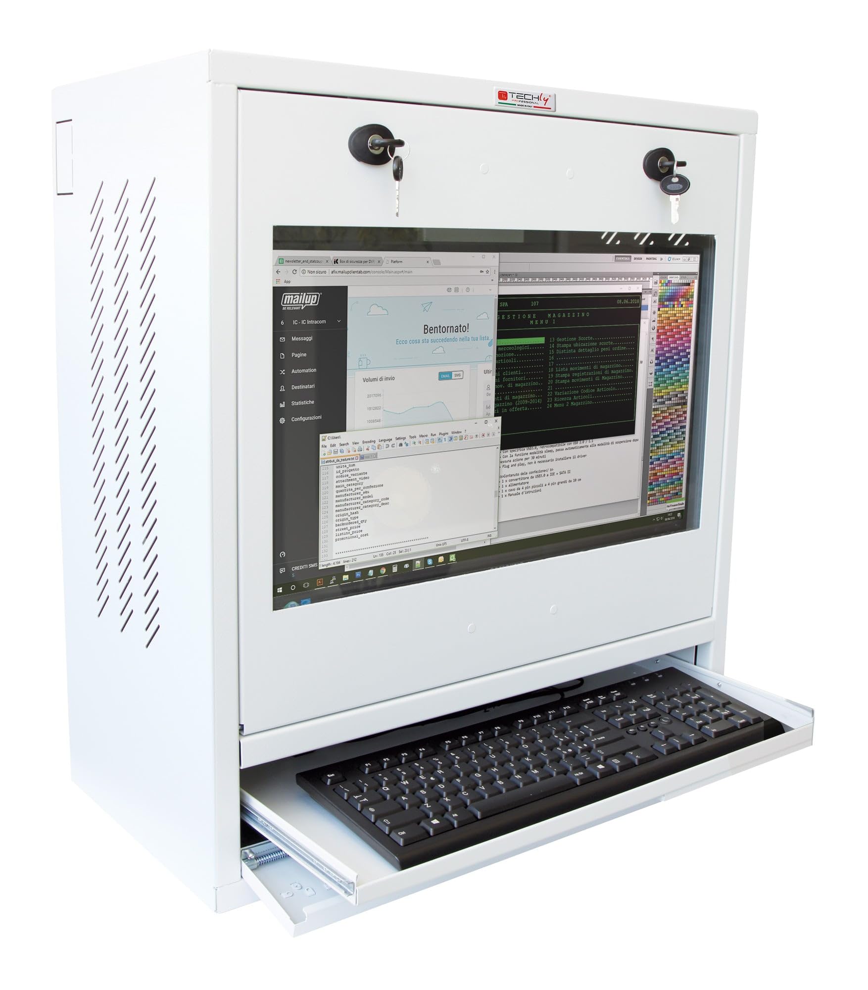 Techly Professional 104899 Armadio di Sicurezza per PC, Monitor LCD e Tastiera Bianco Bianco