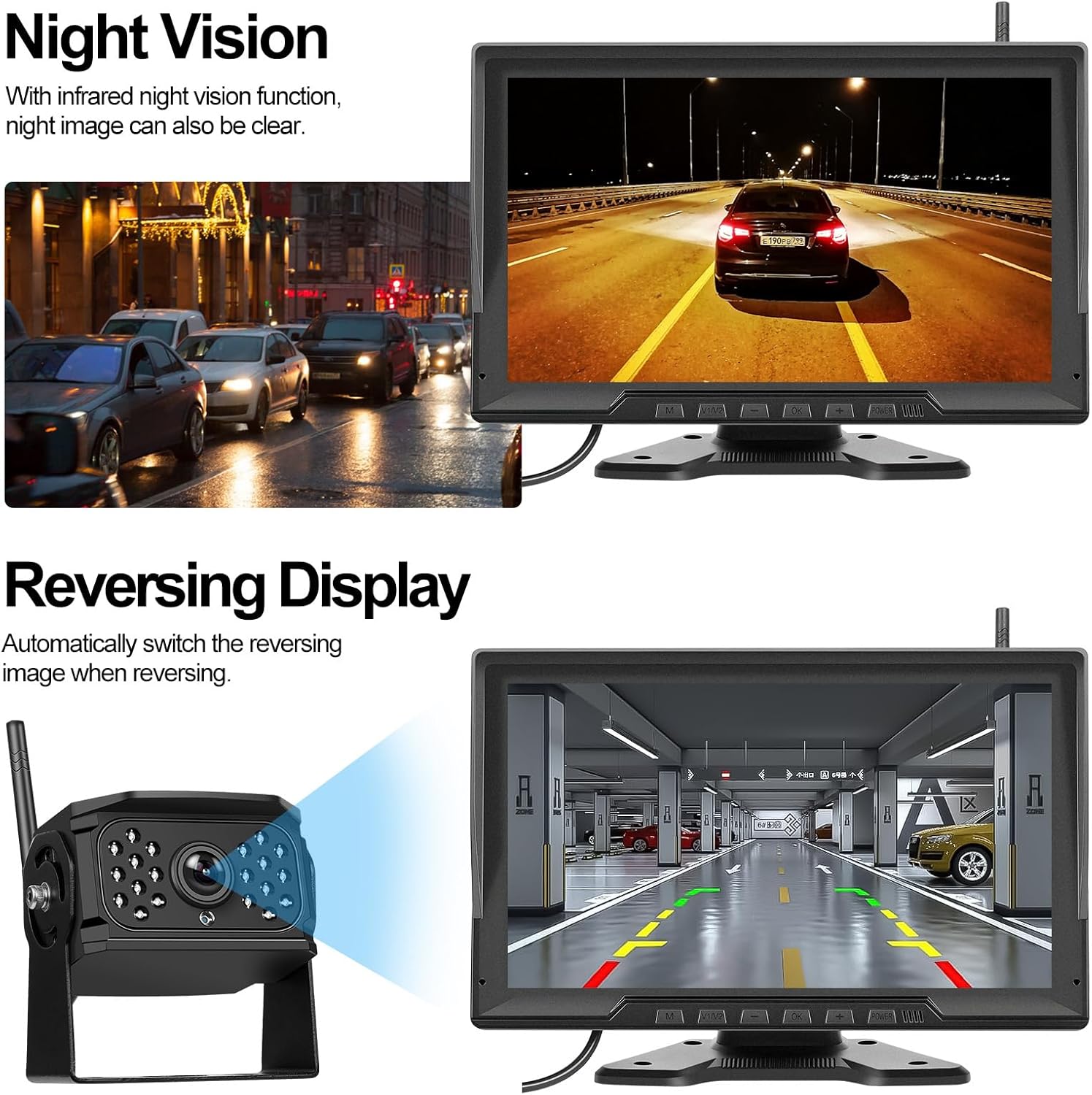 Camecho DVR Kit Telecamera Retromarcia Wireless 10'' IPS - immagine 4