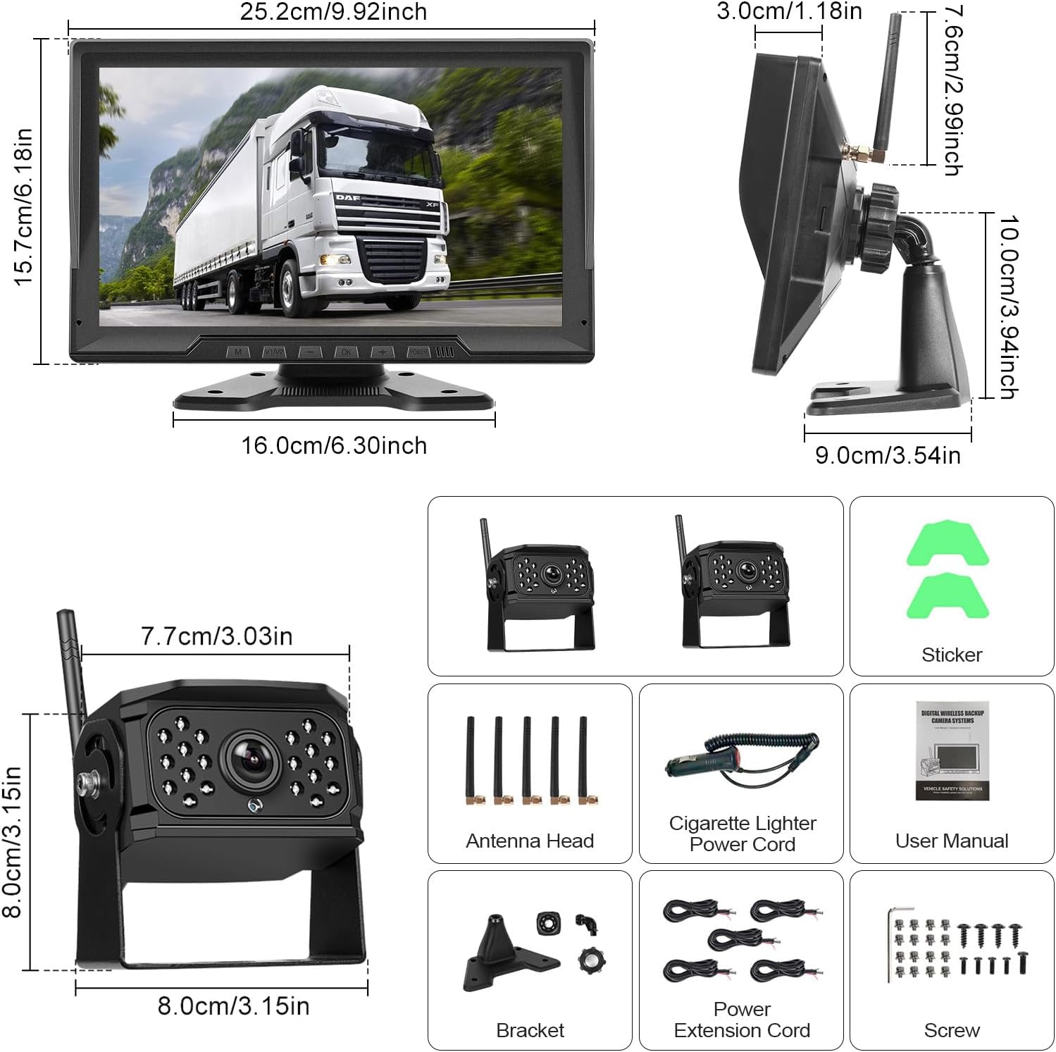 Camecho DVR Kit Telecamera Retromarcia Wireless 10'' IPS - immagine 7
