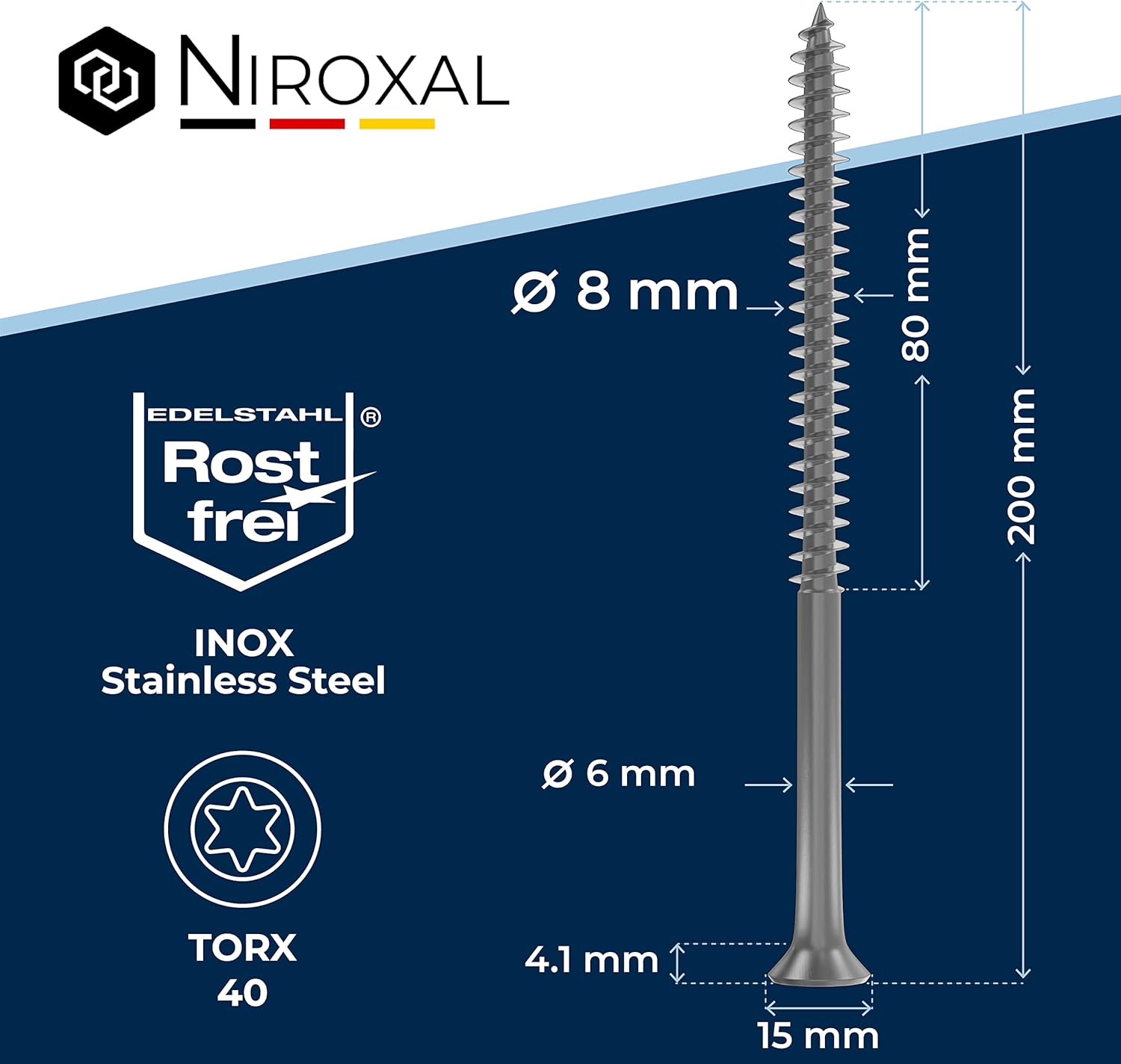 Vite a Testa Svasata TORX V2A Inox 8x200mm (100 pz) - immagine 2
