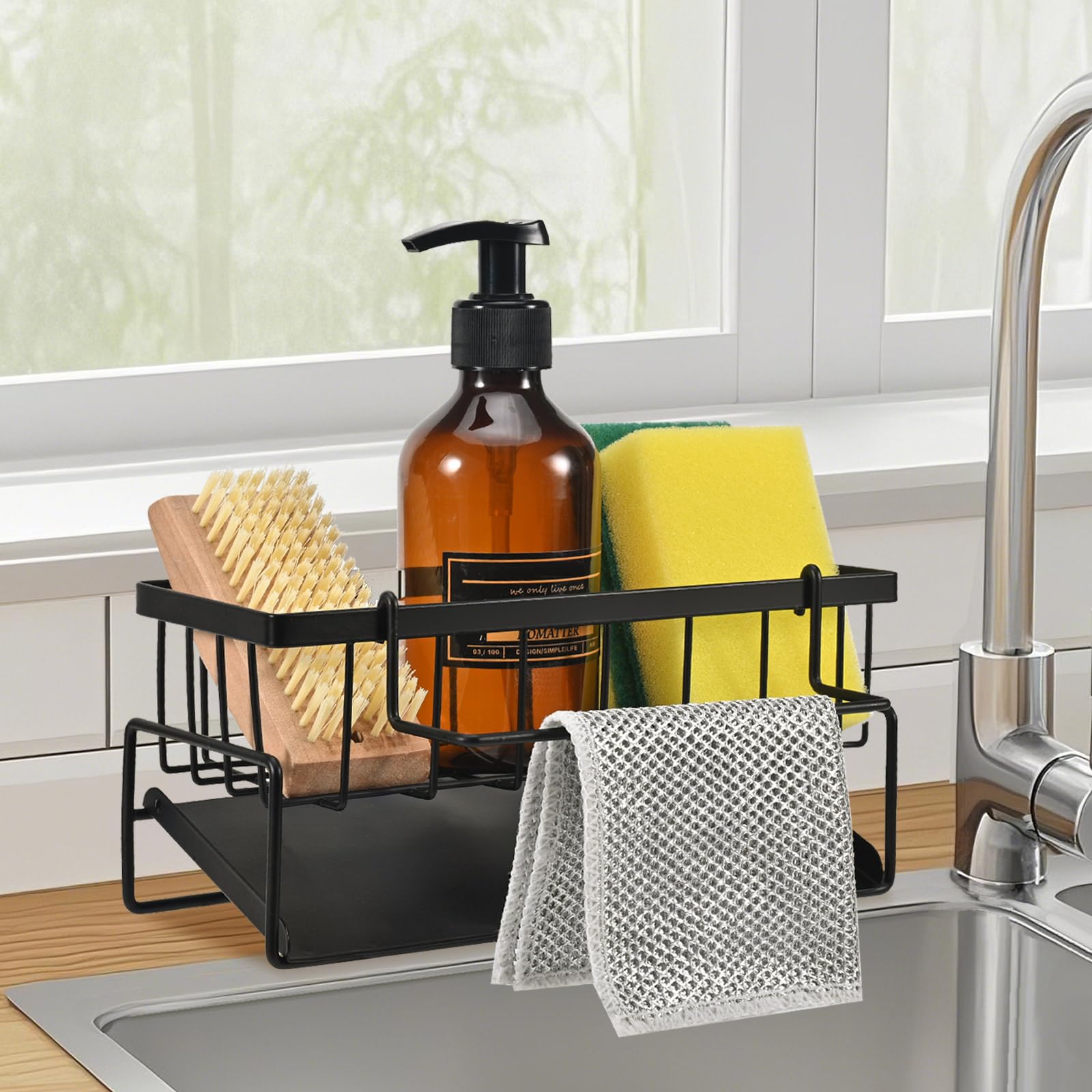 Portaspugne per Lavello Cucina in Acciaio Inox, Nero