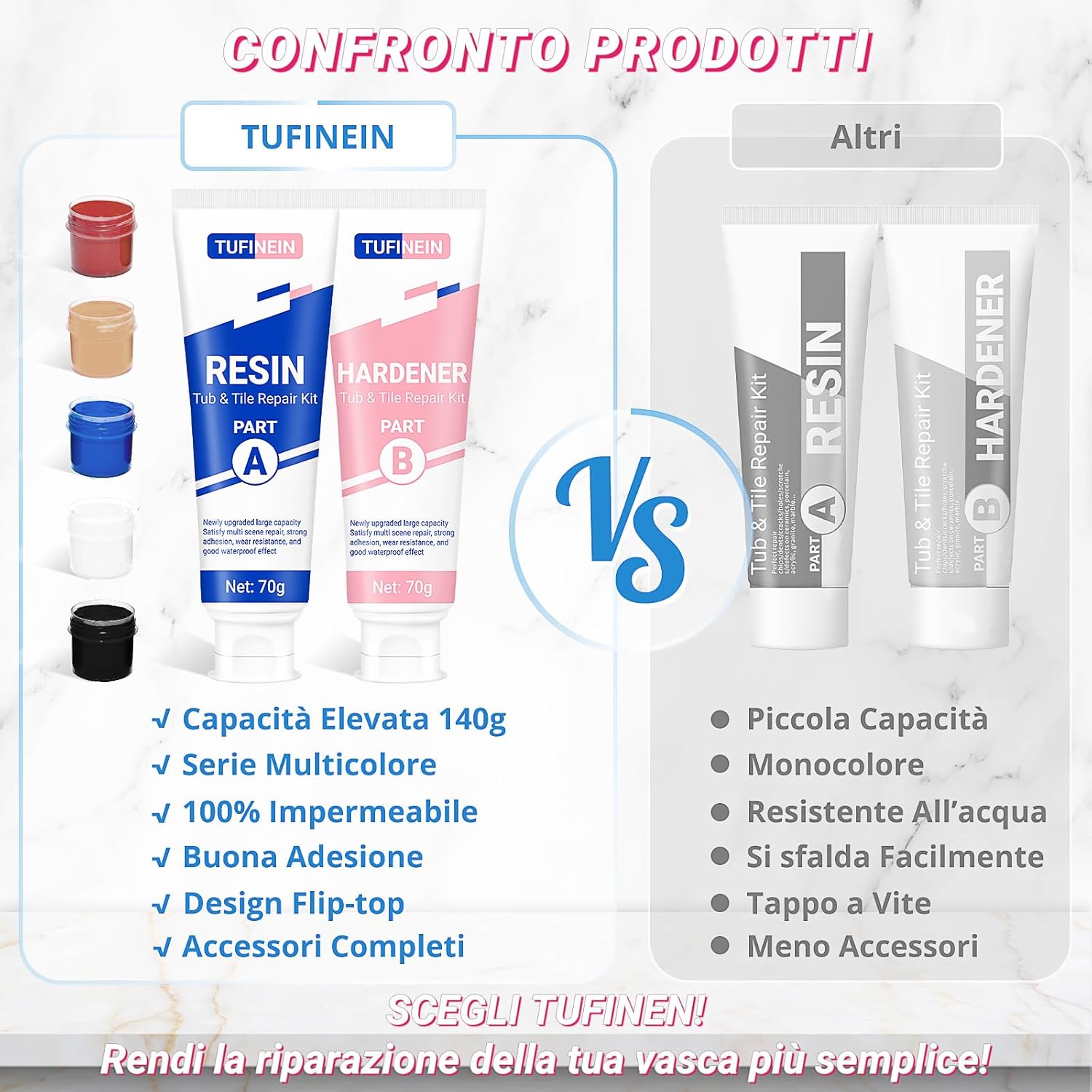 Tufinein Kit Riparazione Vasca da Bagno 140g - immagine 3