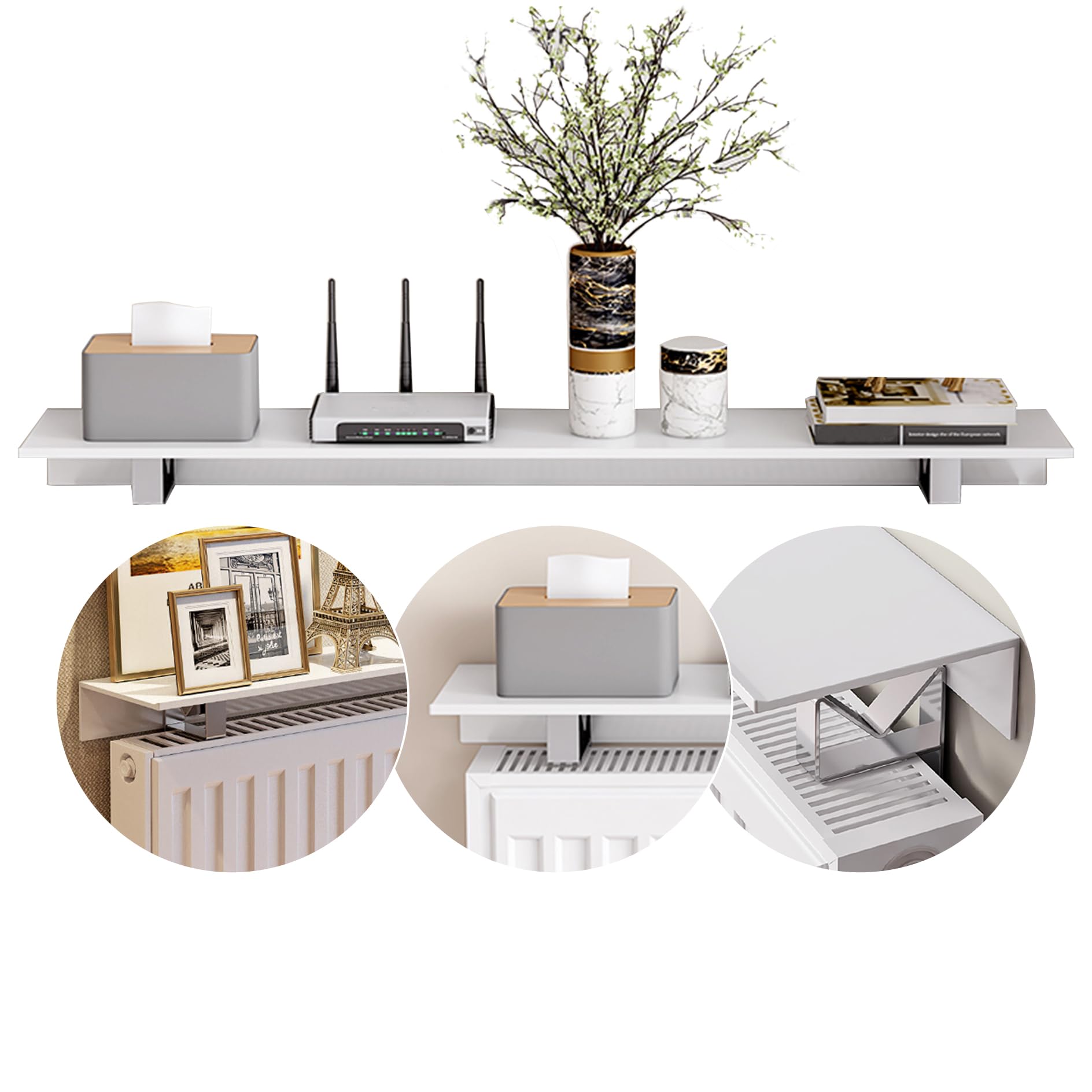 Mensola Sopra Termosifone,Copritermosifone Moderno,Mensole per Termosifoni,Mensola da Muro Senza Foratura,Mensola Copritermosifone,Mensole Bianche Antifumo Antipolvere,per Ufficio Domestico(80cm)