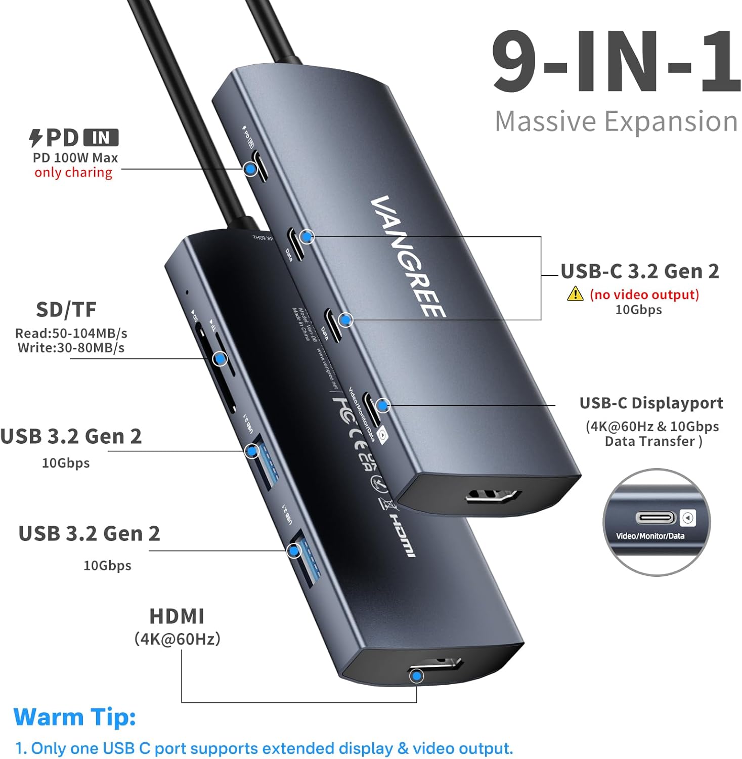 Hub USB-C con Uscita Video e PD 100W - immagine 2