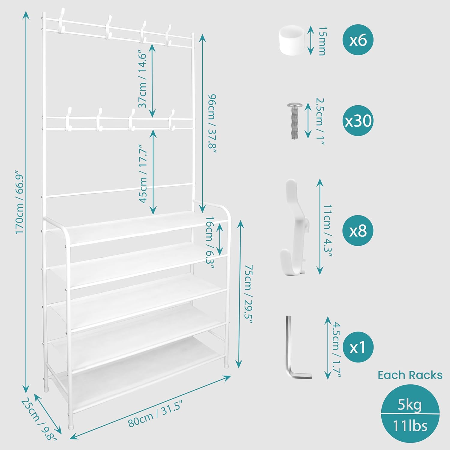 Belle Vous Appendiabiti Scarpiera a 5 Livelli Bianco