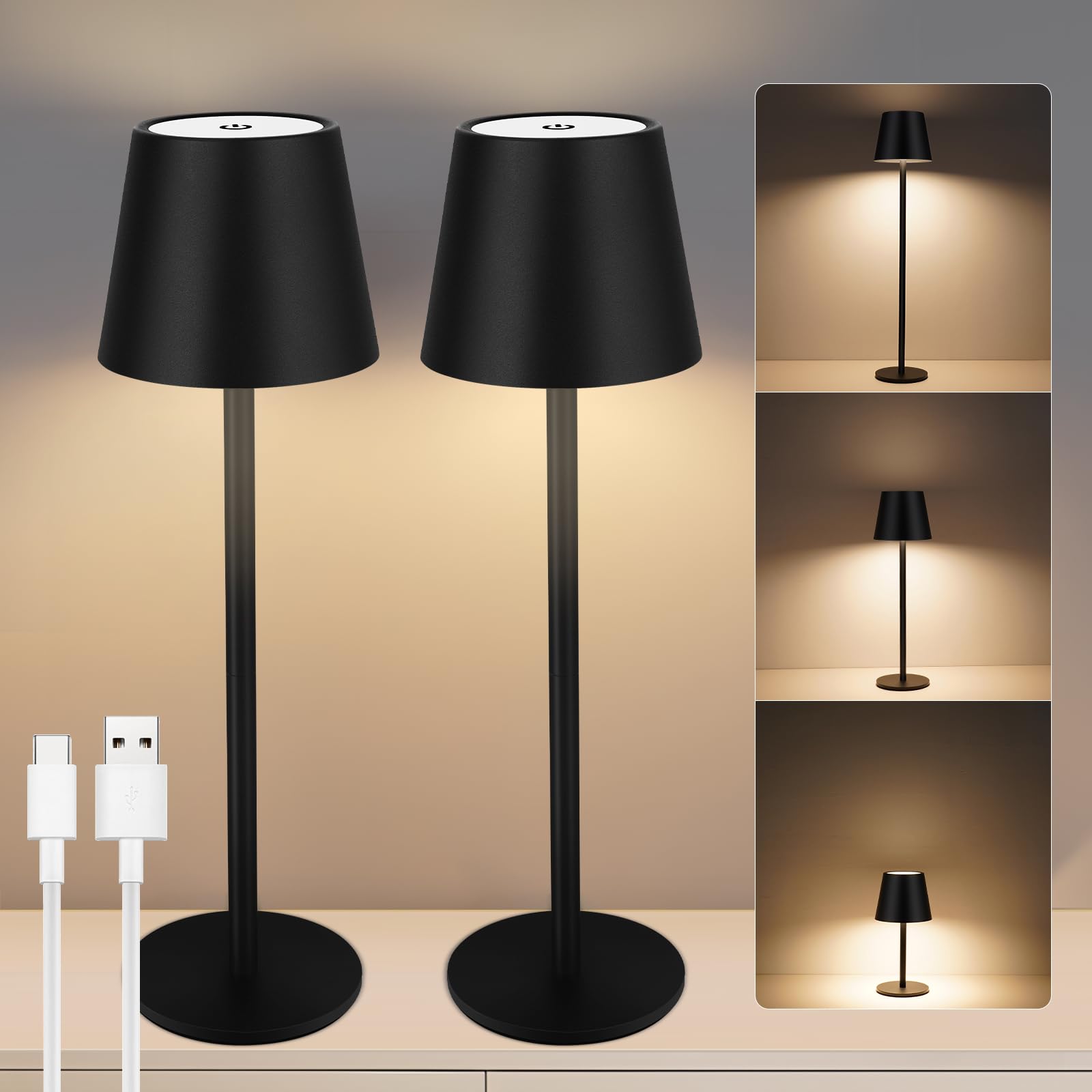 VARICART 2 Lampade da Tavolo LED Senza Fili USB-C