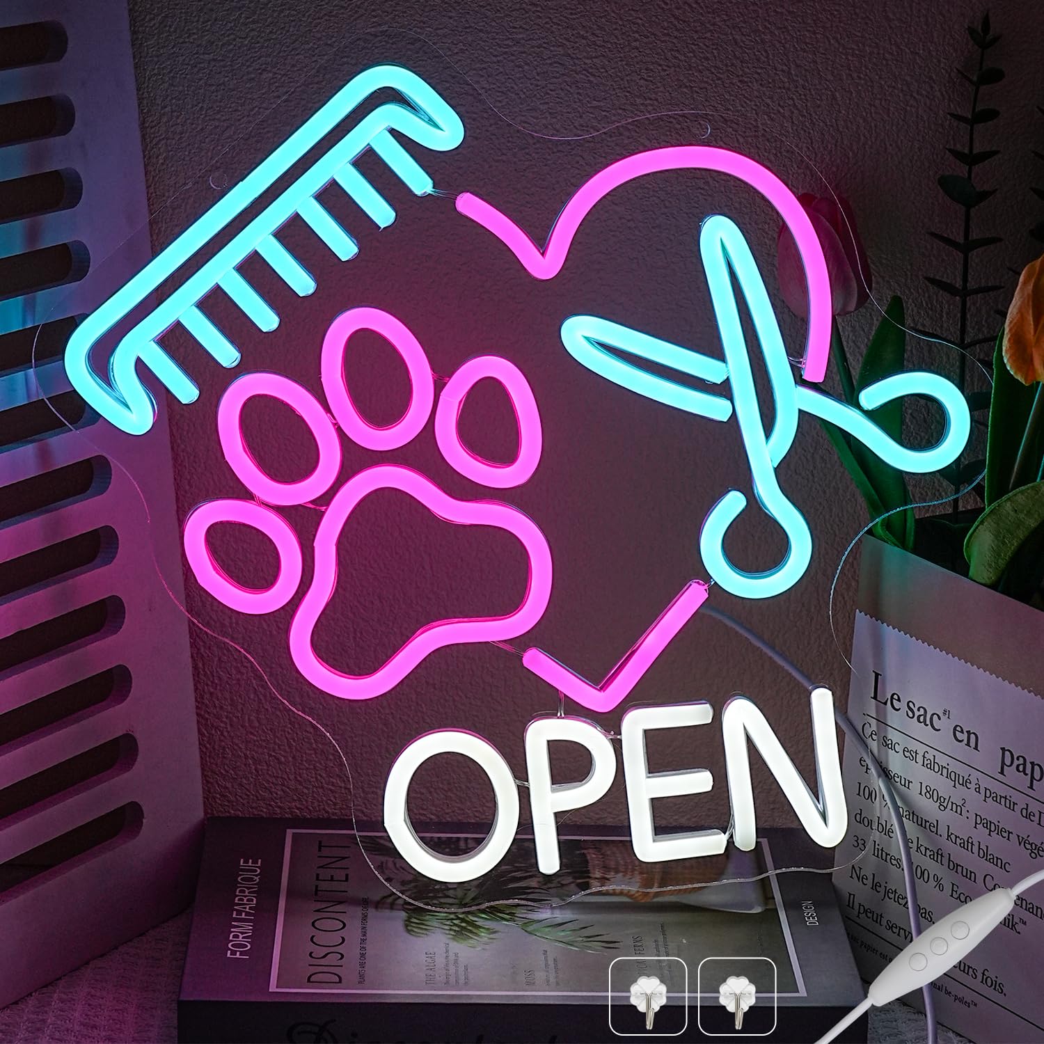 Insegna al Neon "Negozio di animali Aperto" Zampa