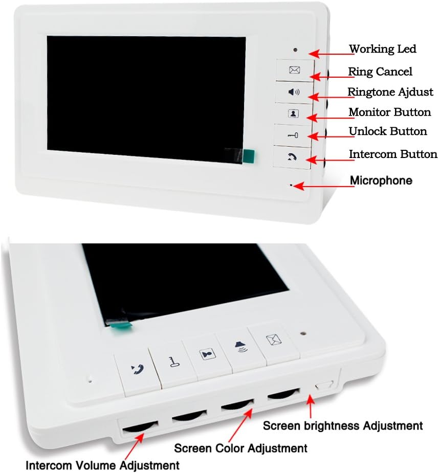 HFeng 7'' LCD Videocitofono Kit Cablato 700TVL - immagine 4