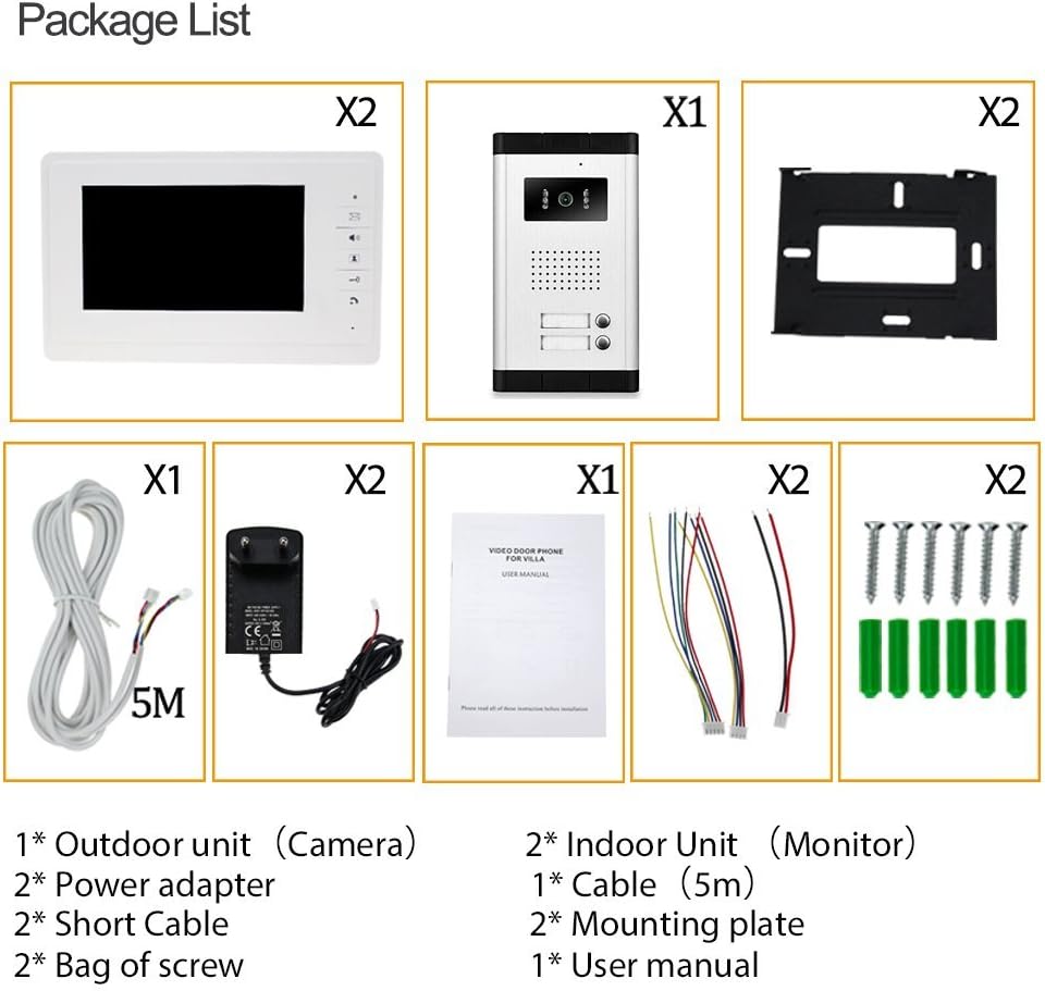HFeng 7'' LCD Videocitofono Kit Cablato 700TVL - immagine 6