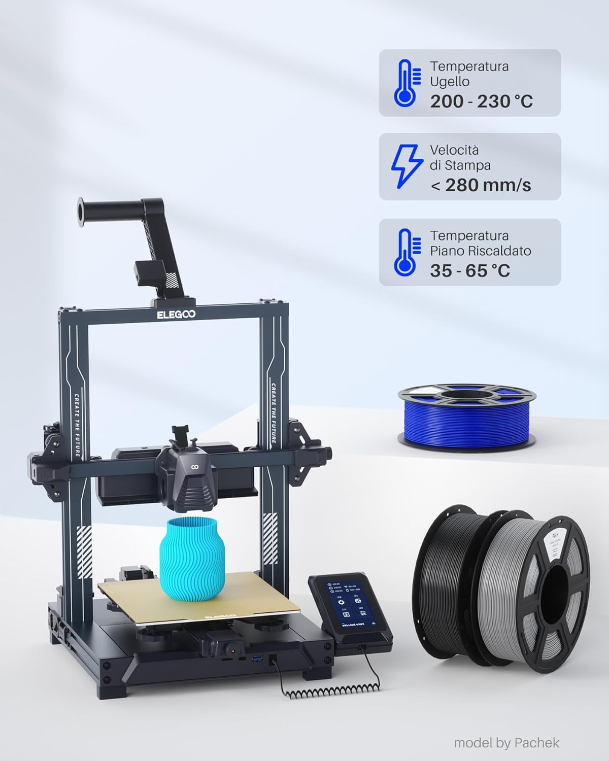 Elegoo PLA+ Filamento 1,75mm Nero 4KG - immagine 5