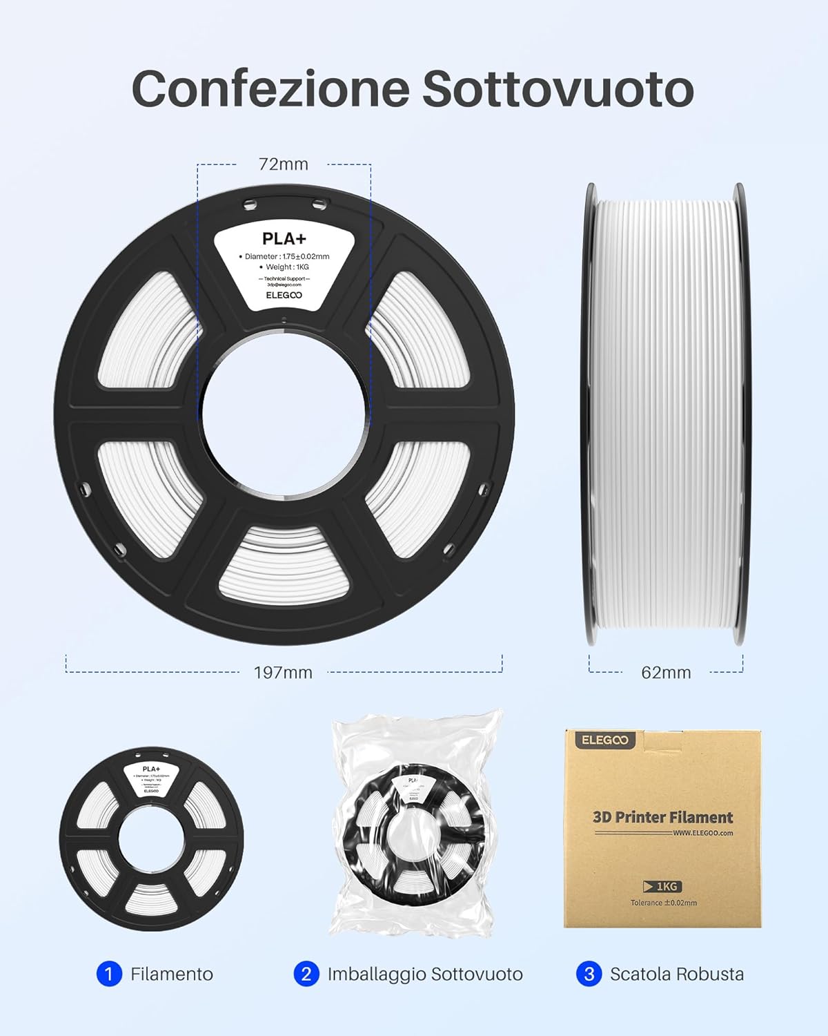 Elegoo PLA+ Filamento 1,75mm Nero 4KG - immagine 6