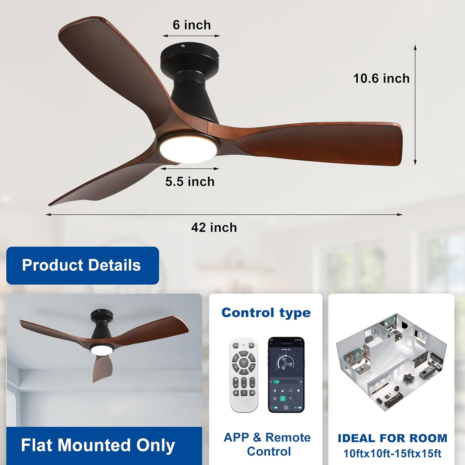 Depuley Ventilatore a Soffitto 42 pollici con Luce - immagine 3