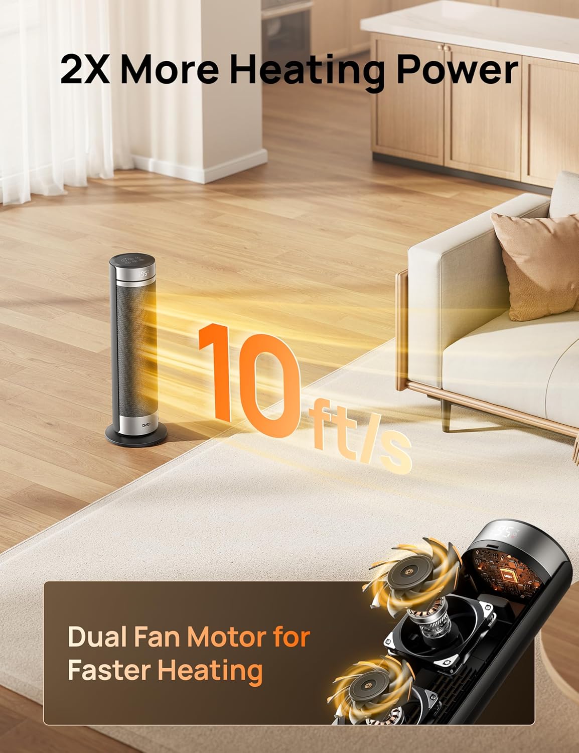 Dreo Stufa a Torre 23 Pollici 2000W Silenziosa - immagine 3