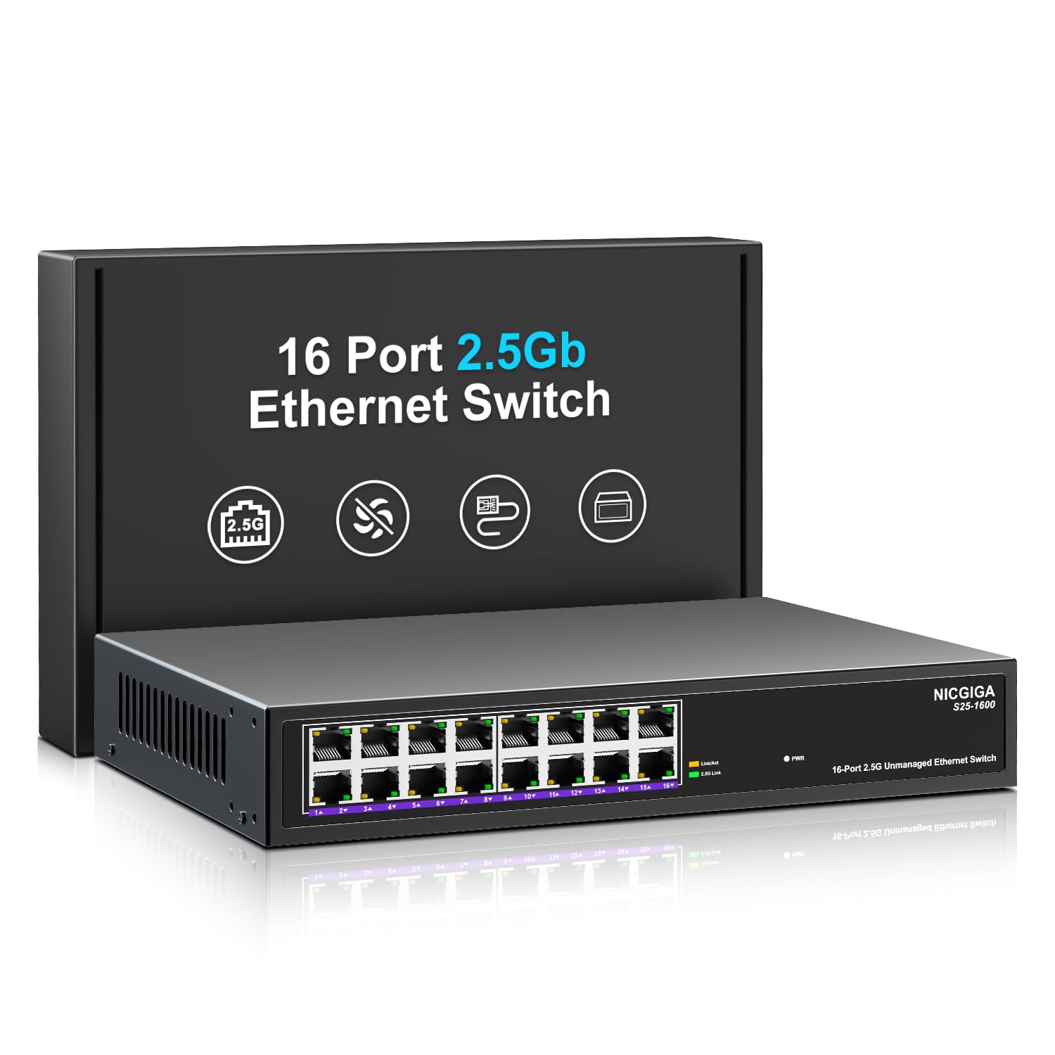 Nicgiga Switch Ethernet 2.5Gb a 16 Porte Non Gestito
