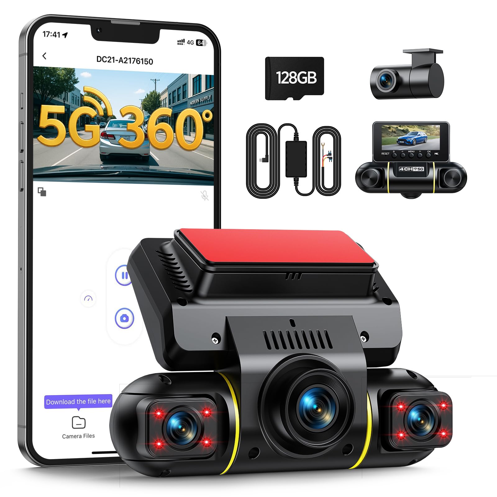 Lamtto Dash Cam Auto 360° WiFi 5G 4 Canali