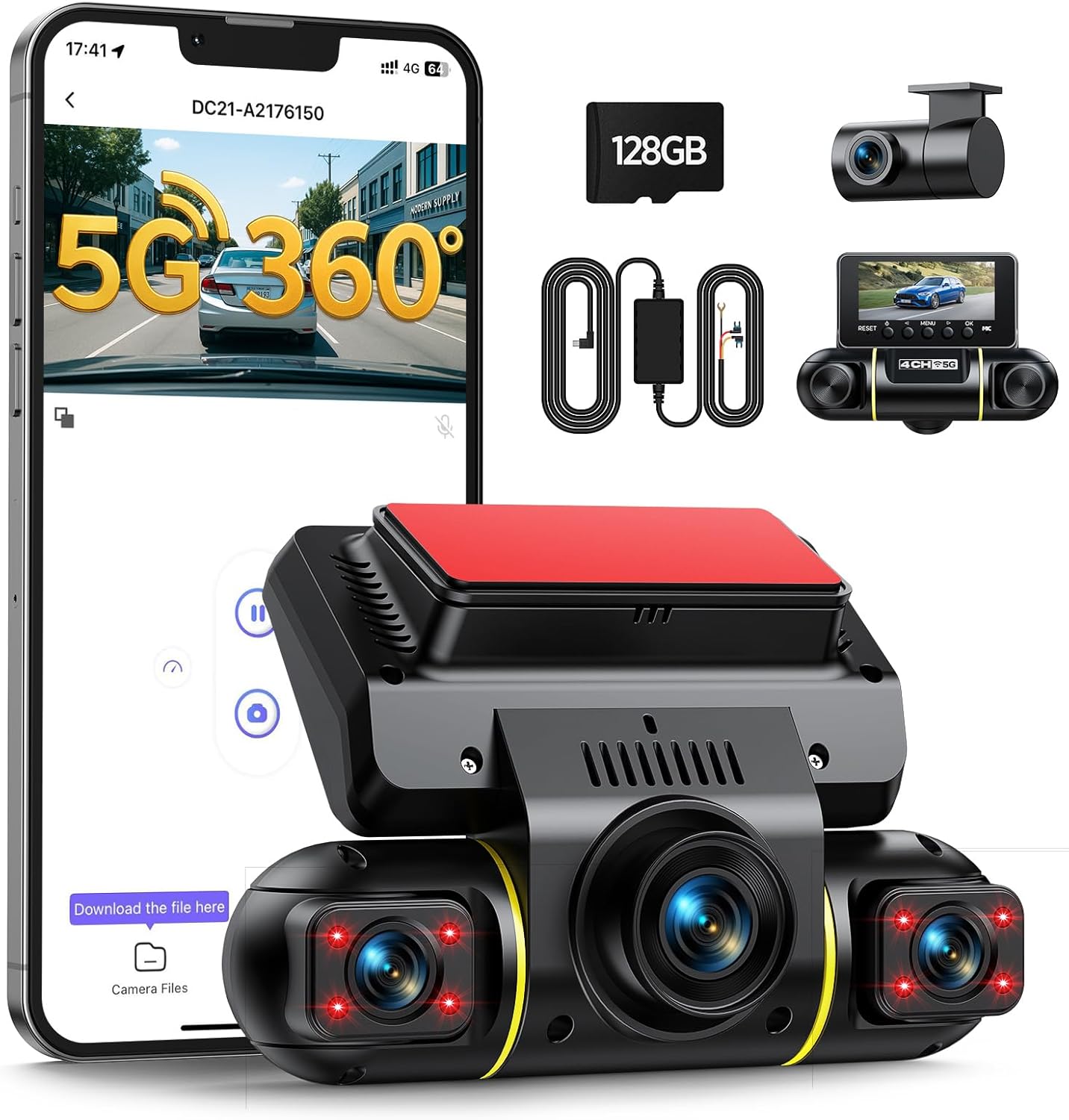 Lamtto Dash Cam Auto 360° WiFi 5G 4 Canali - immagine 1