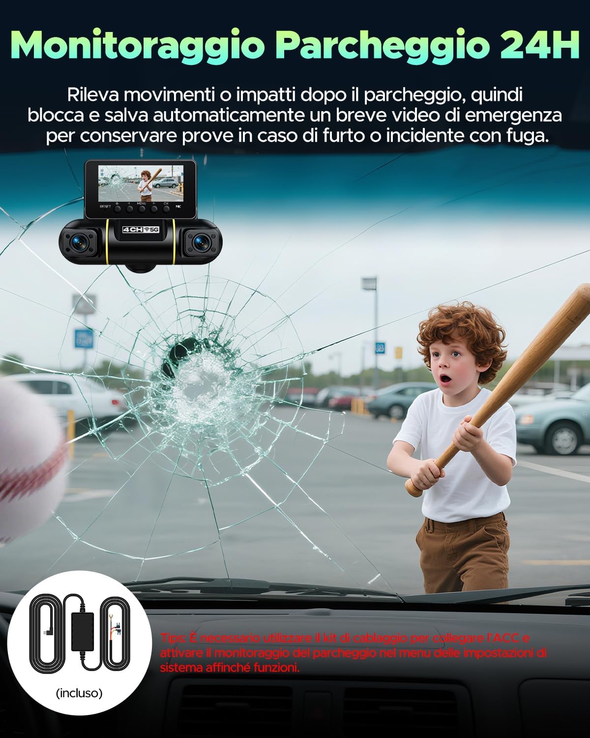 Lamtto Dash Cam Auto 360° WiFi 5G 4 Canali - immagine 4