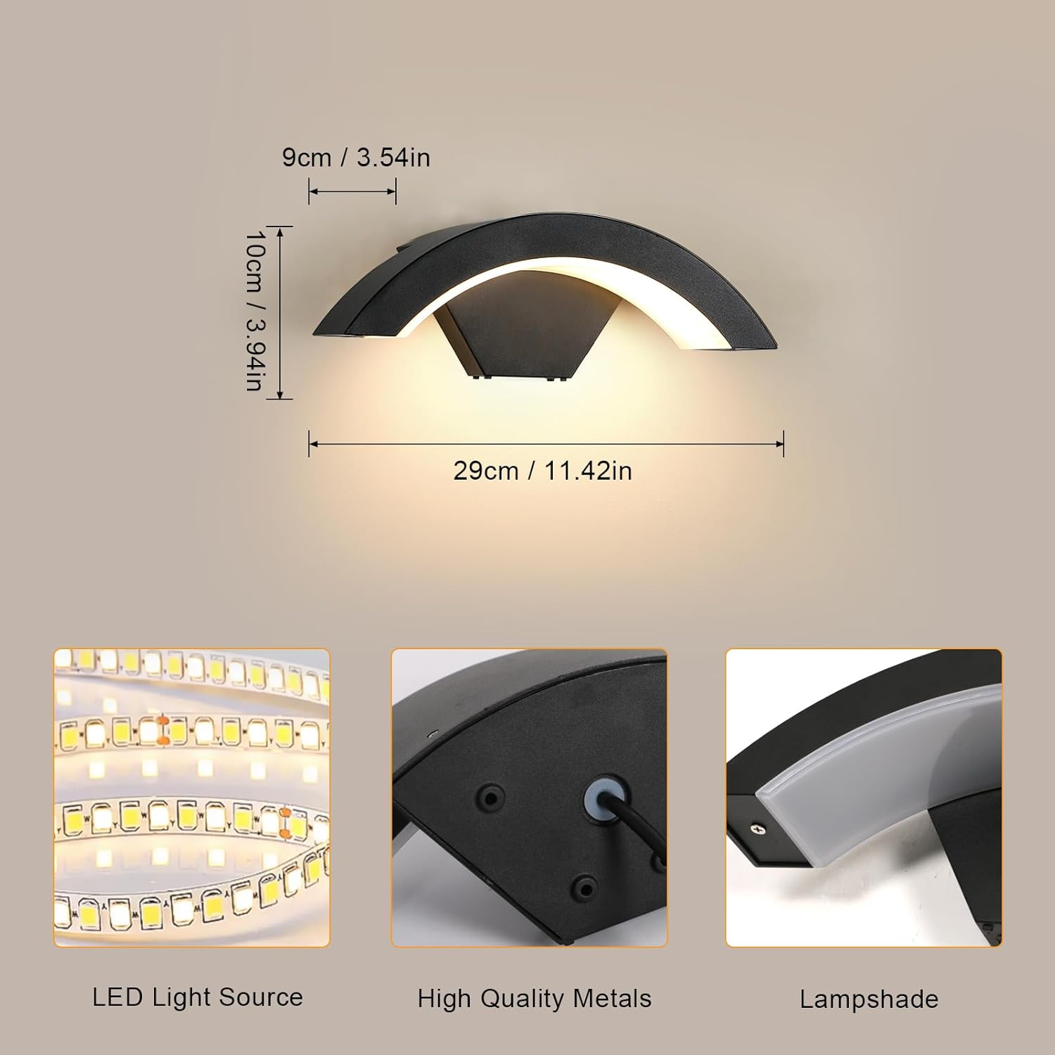 Applique da Parete Esterno 24W IP65 LED Nero 2 Pezzi - immagine 2