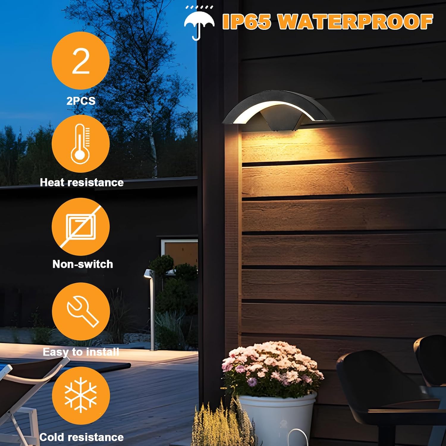 Applique da Parete Esterno 24W IP65 LED Nero 2 Pezzi - immagine 3