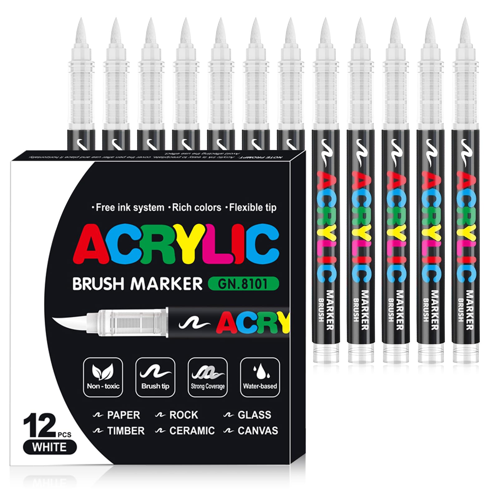 Pennarelli Acrilici Brush Pen Marker (12 bianco)