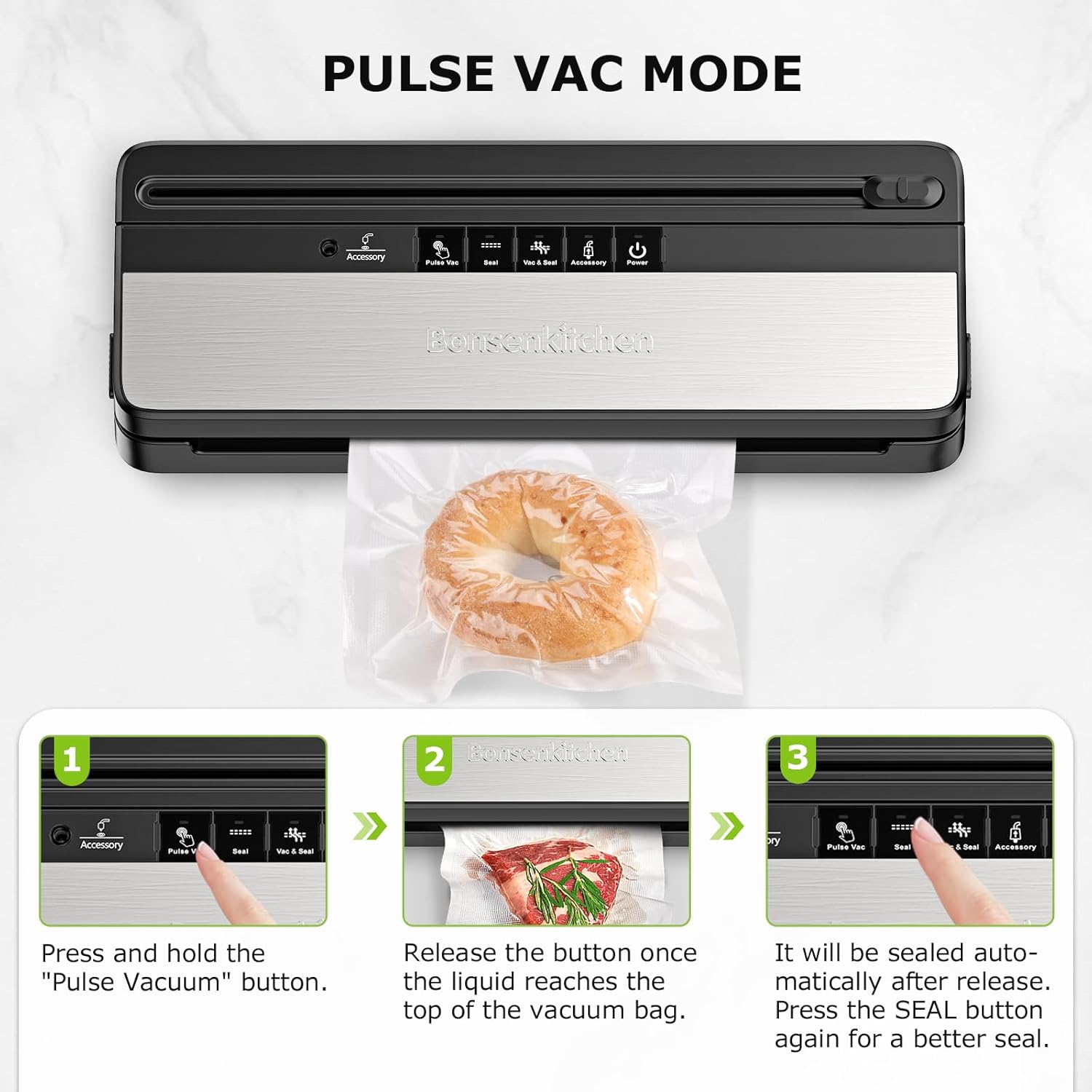 Bonsenkitchen Macchina per Sottovuoto Alimenti VS3016 - immagine 4