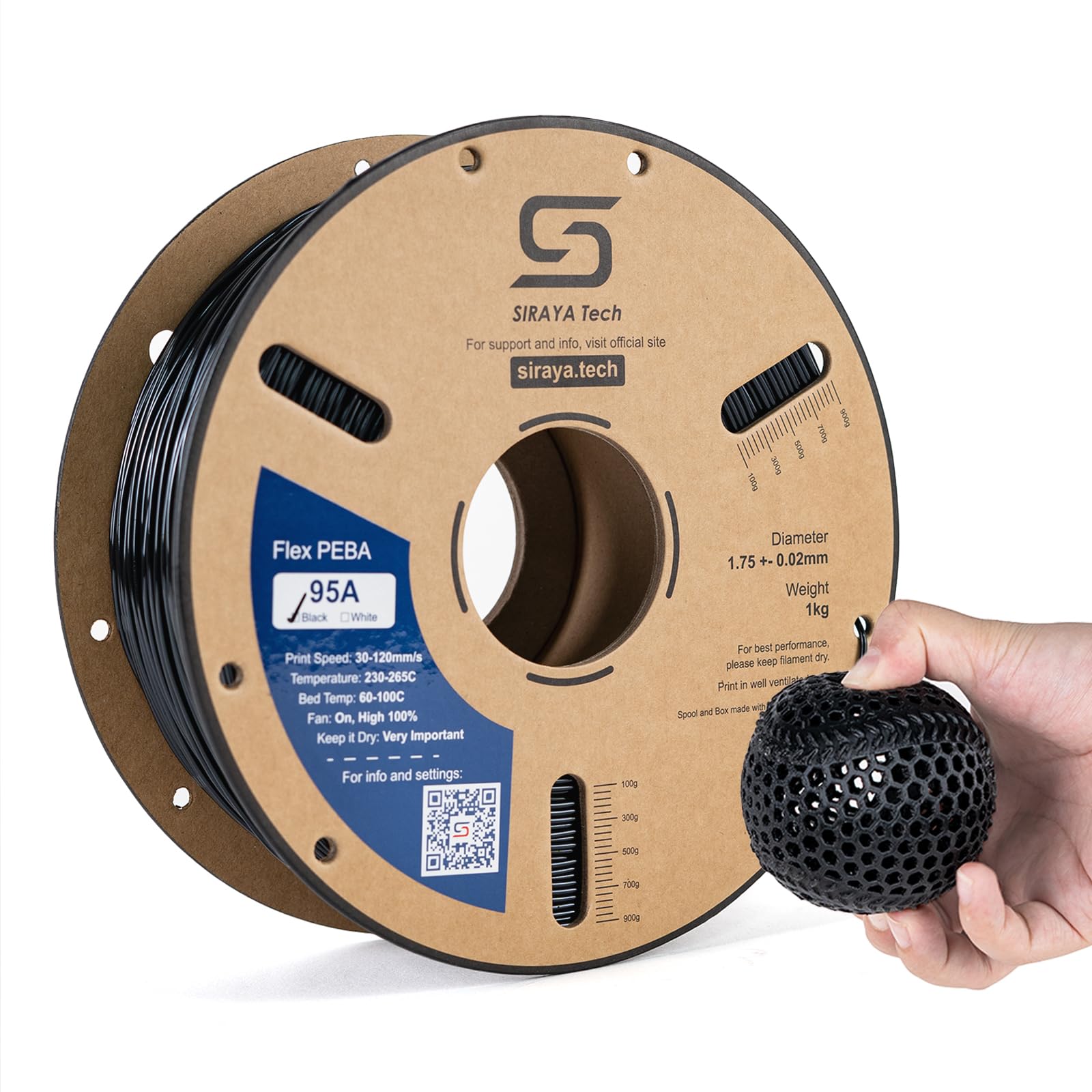 Siraya Tech Rebound PEBA 95A Filamento Flessibile 1.75mm Nero 1kg