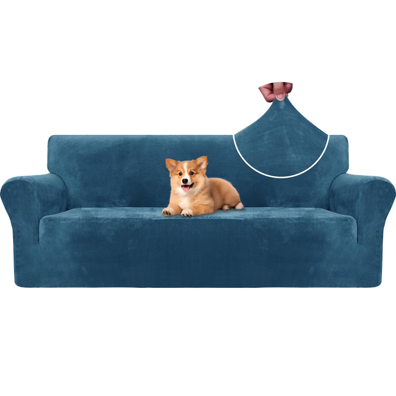 CYCMACO Copridivano Velluto Spesso 3 Posti, Blu Pavone