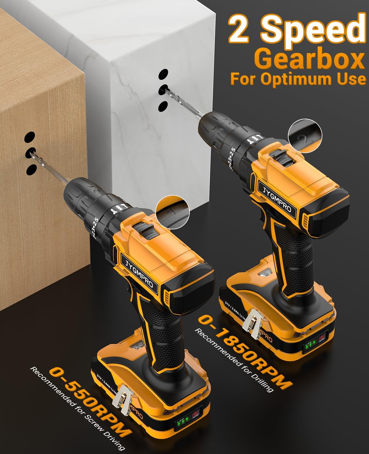 Jygmpro Trapano Avvitatore Batteria 21V, 2 Batterie 2.0Ah - immagine 5