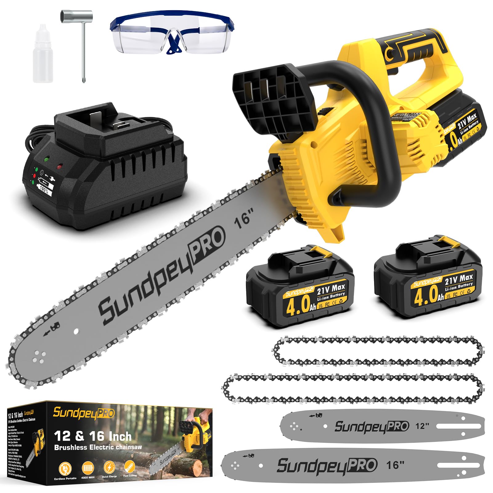 Sundpeypro Motosega a Batteria Brushless 12+16 Pollici