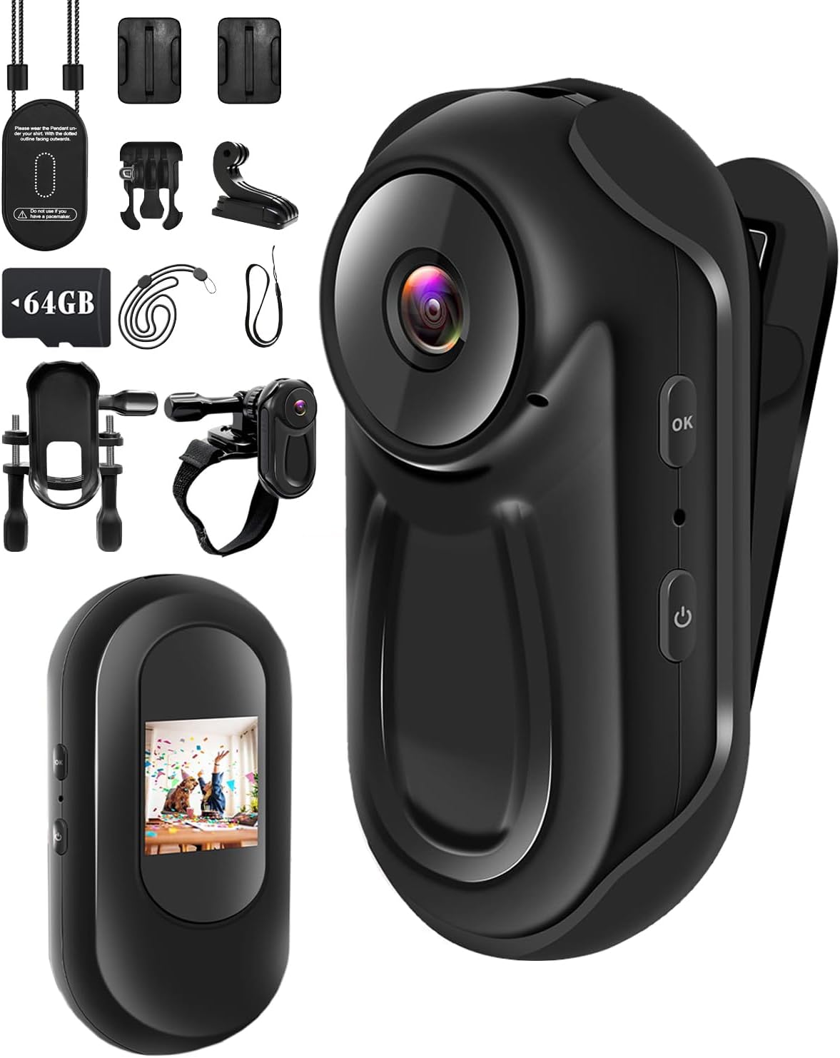 Bodycam Mini 1080P con SD 64GB e Schermo Touch HD - immagine 1
