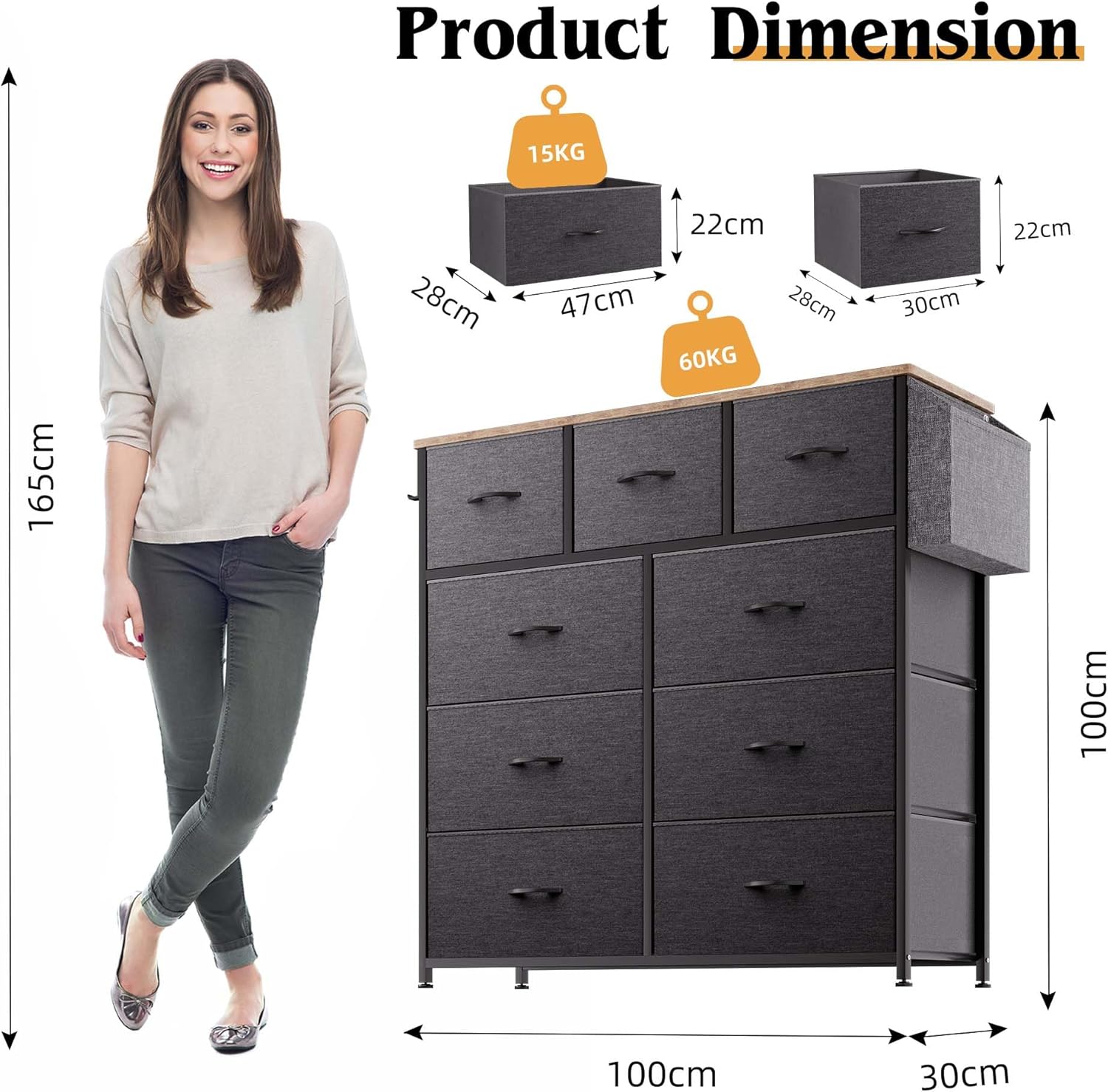 Cassettiera in Tessuto con 9 Cassetti - immagine 3