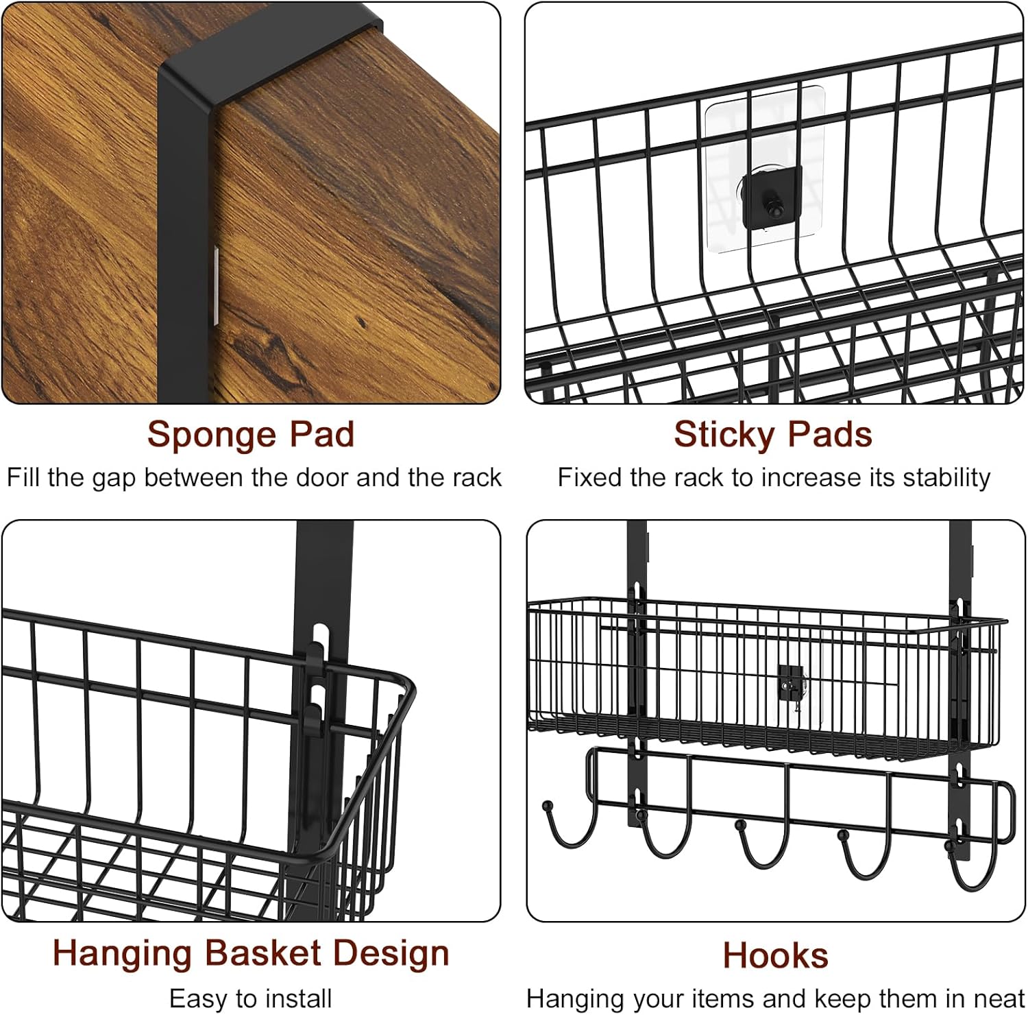 YBING Organizer Sopra la Porta 3 Ripiani, Nero - immagine 6