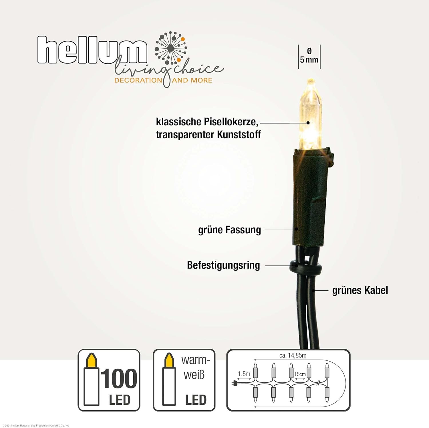 Hellum Luci Fiabesche 100 LED Bianco Caldo 14,85m - immagine 3