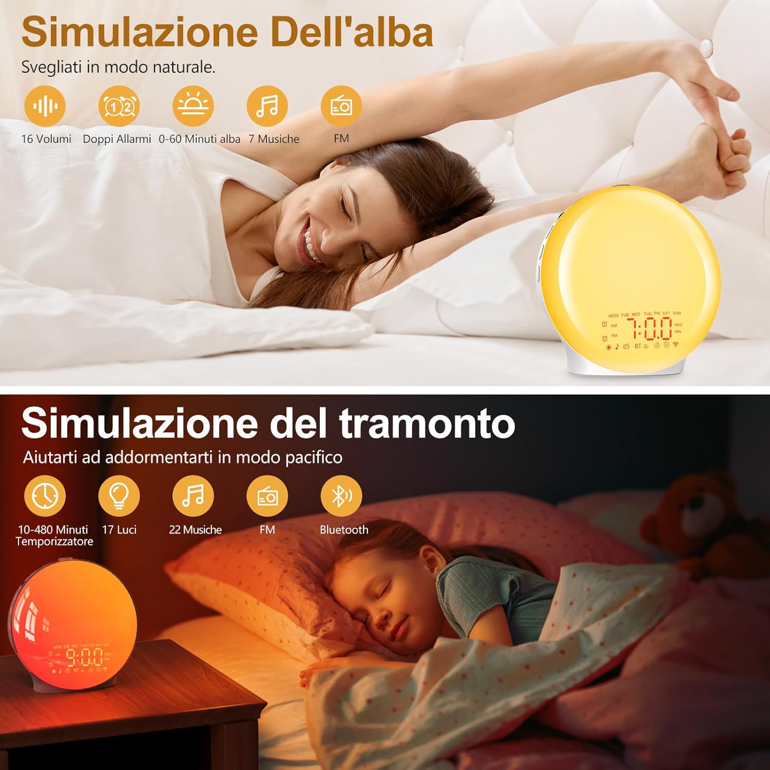 Sveglia Alba Bluetooth con Simulazione Alba/Tramonto - immagine 2