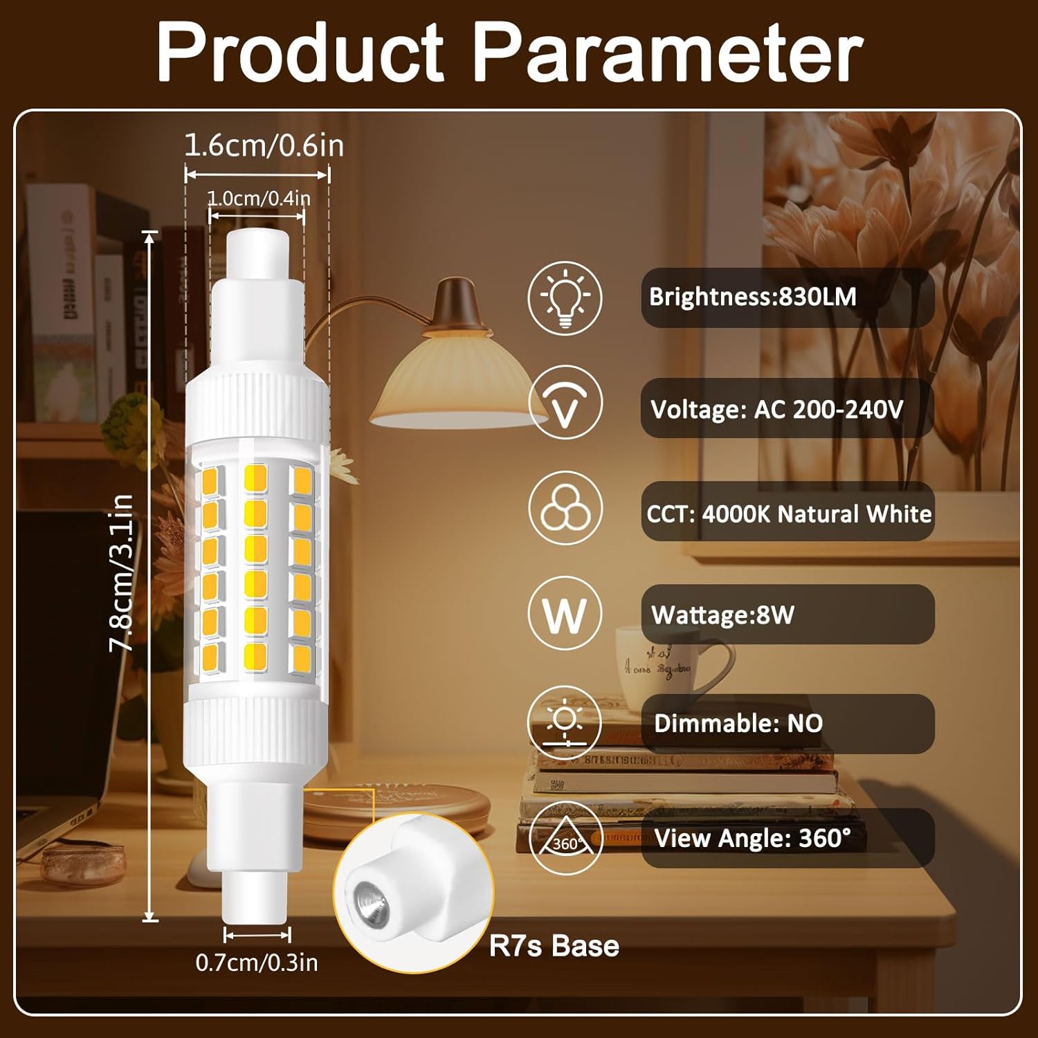 Lampadine R7s LED 78mm 8W - Bianco Neutro 4000K, 2 Pezzi - immagine 2