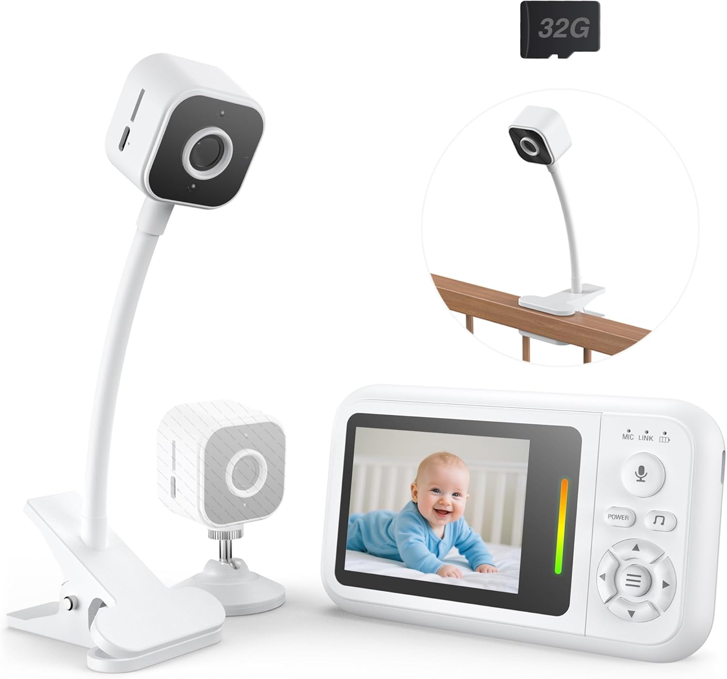 Babyphone Camera 1080P con Clip e Supporto Letto