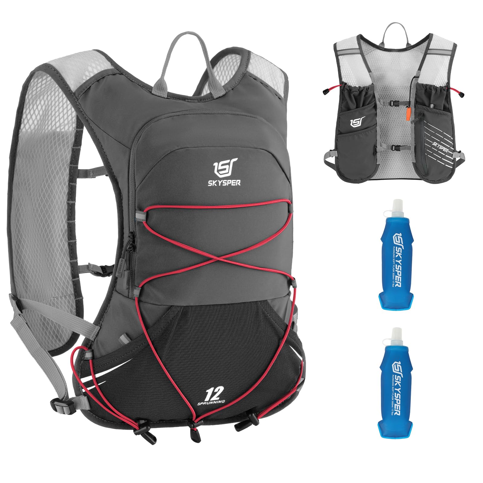 Skysper Zaino Idratazione 12L con 2 Borracce 500ml