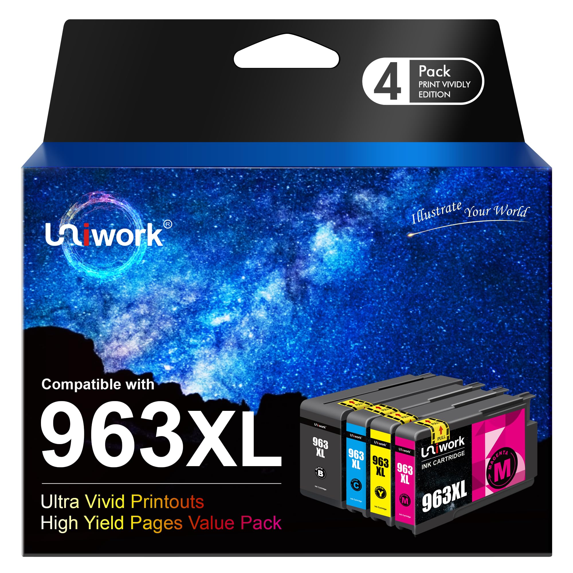 Uniwork Cartucce XL Rigenerate per HP 963 (4 Pezzi)