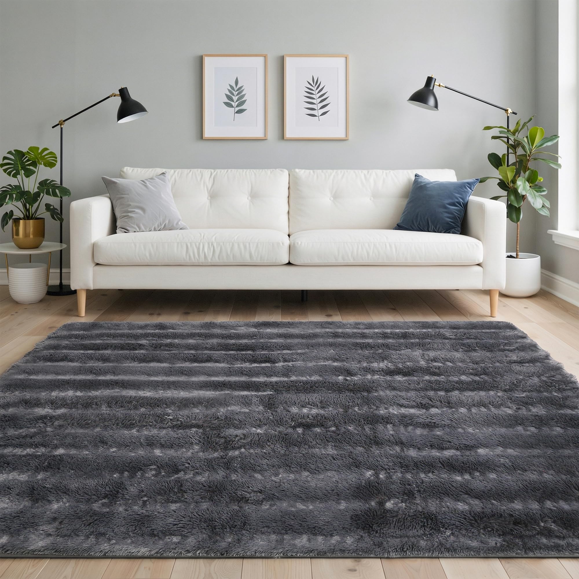 Tappeto Peluche Grigio Carbone 160x230 cm a Onde