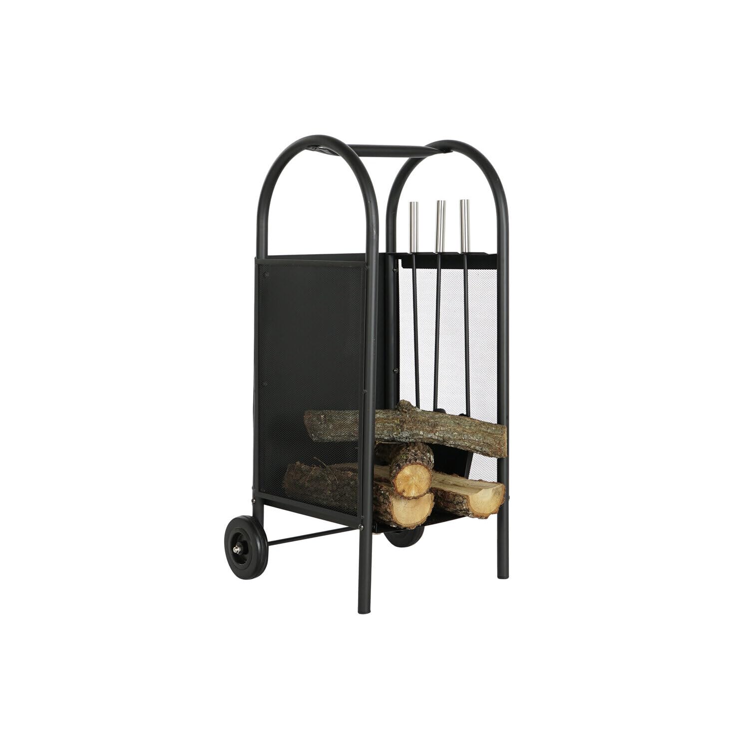 LEÑERA SET 3 ACERO PLASTICO 42X36X81 CARRITO NEGRO