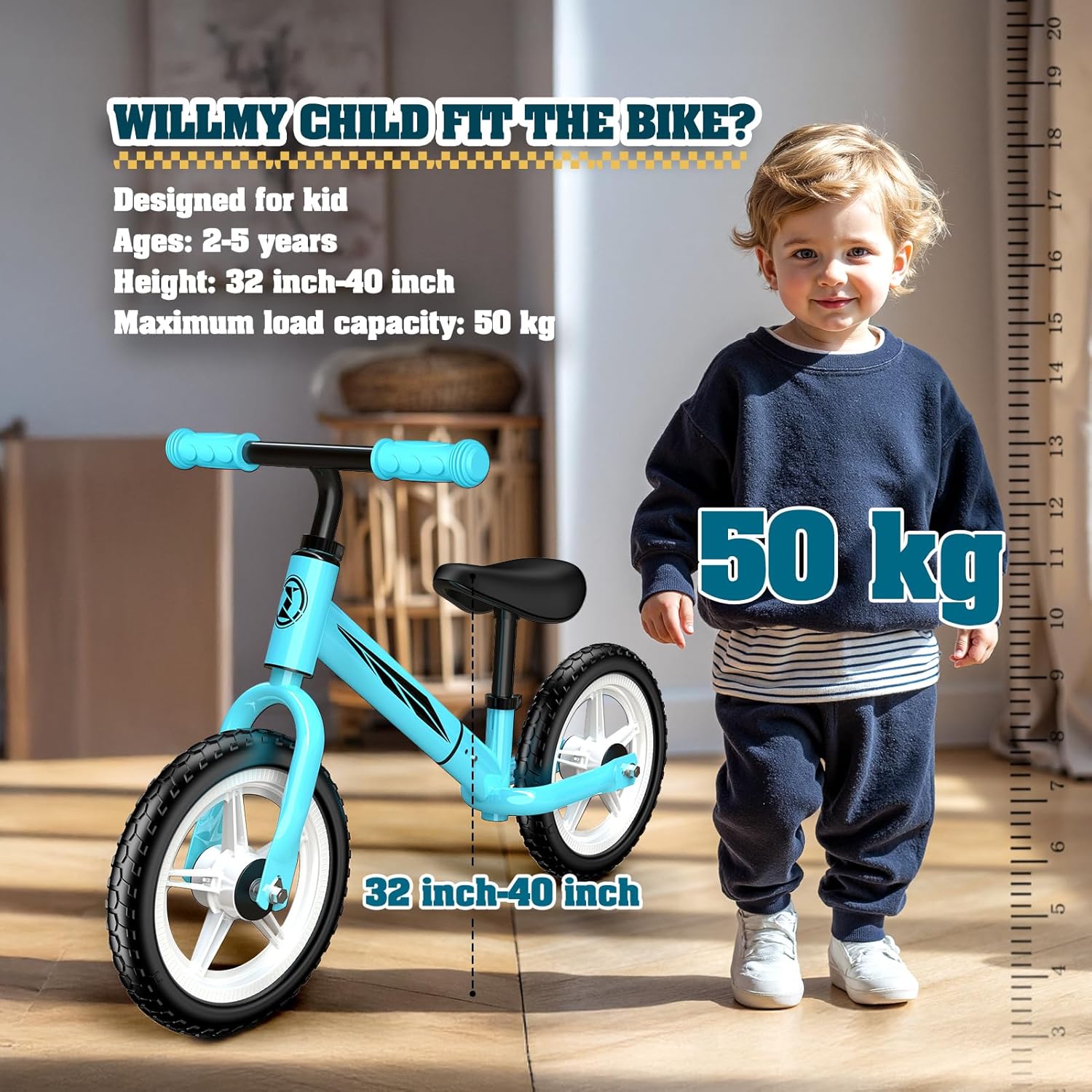 Bicicletta Senza Pedali per Bambini 2-5 Anni, Blu - immagine 6