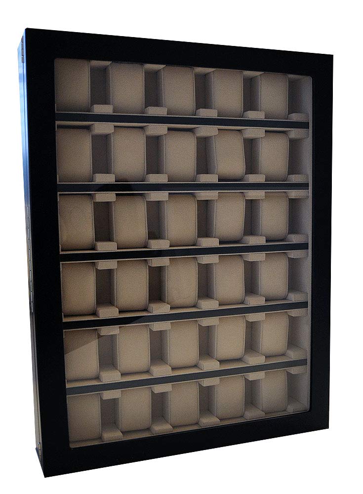 Vetrina per orologi da parete per 30 orologi, nero con finestrella