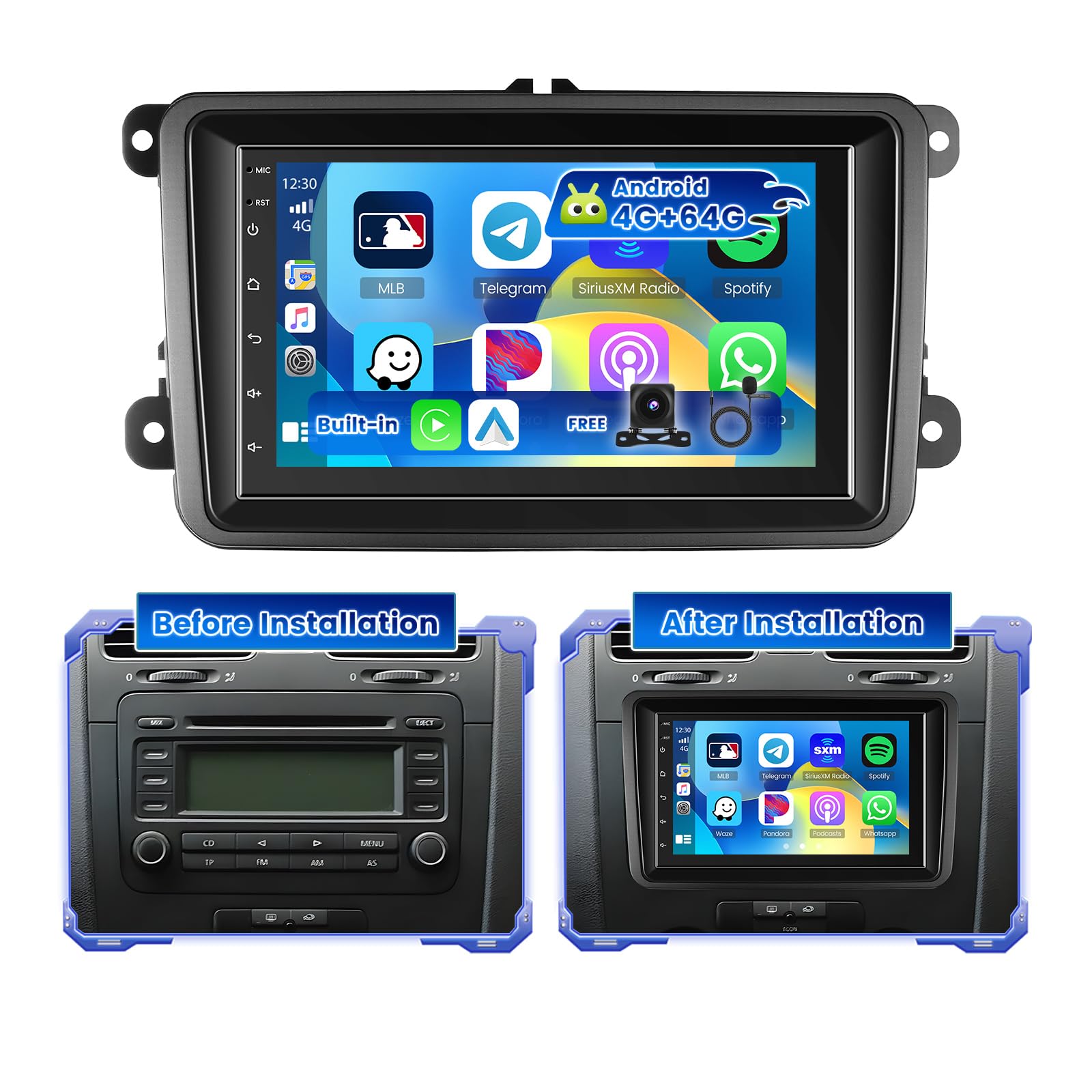 Hikity Autoradio Android 15 per VW - 7 pollici 4G+64G