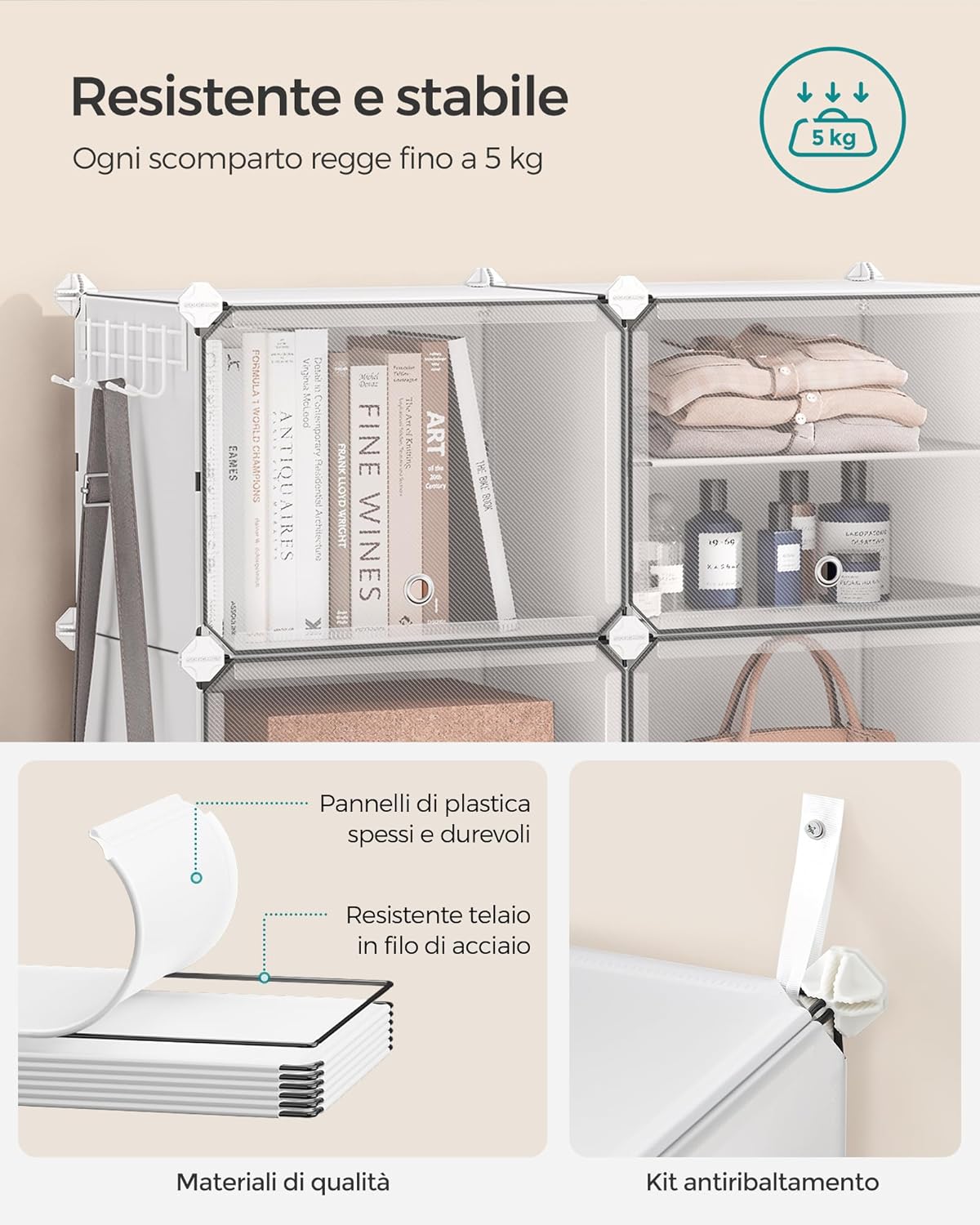 Songmics Scarpiera Modulare 12 Scomparti - Bianco e Trasparente - immagine 5
