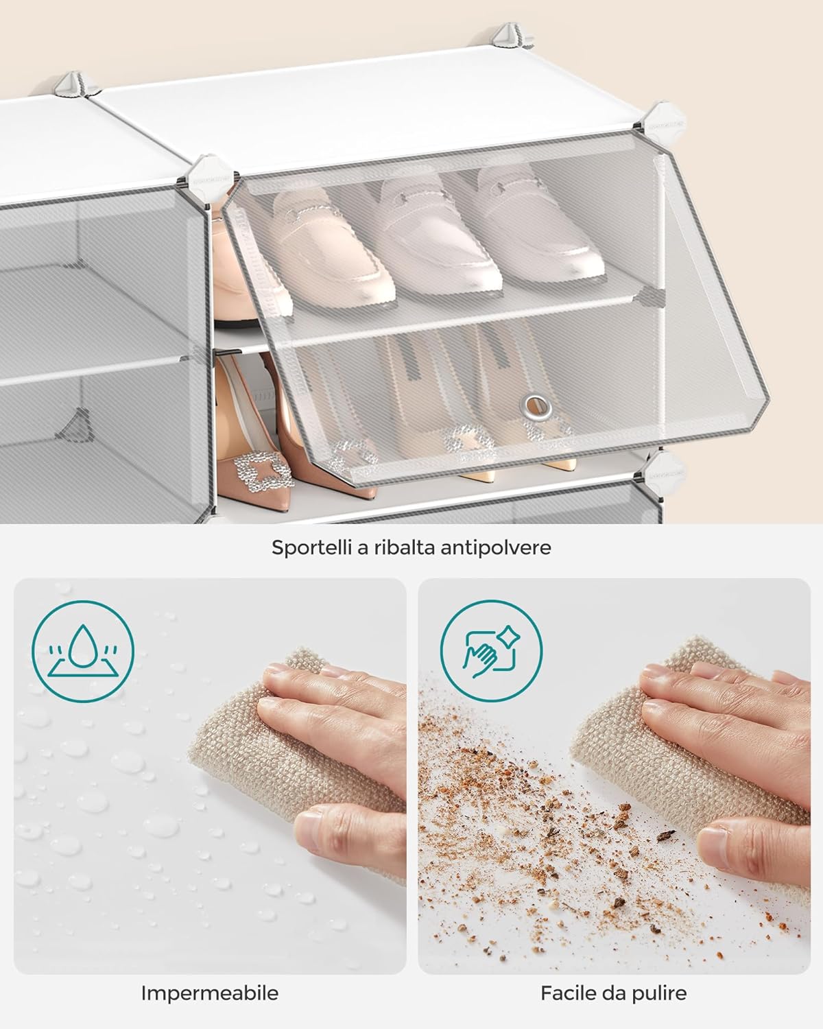 Songmics Scarpiera Modulare 12 Scomparti - Bianco e Trasparente - immagine 7