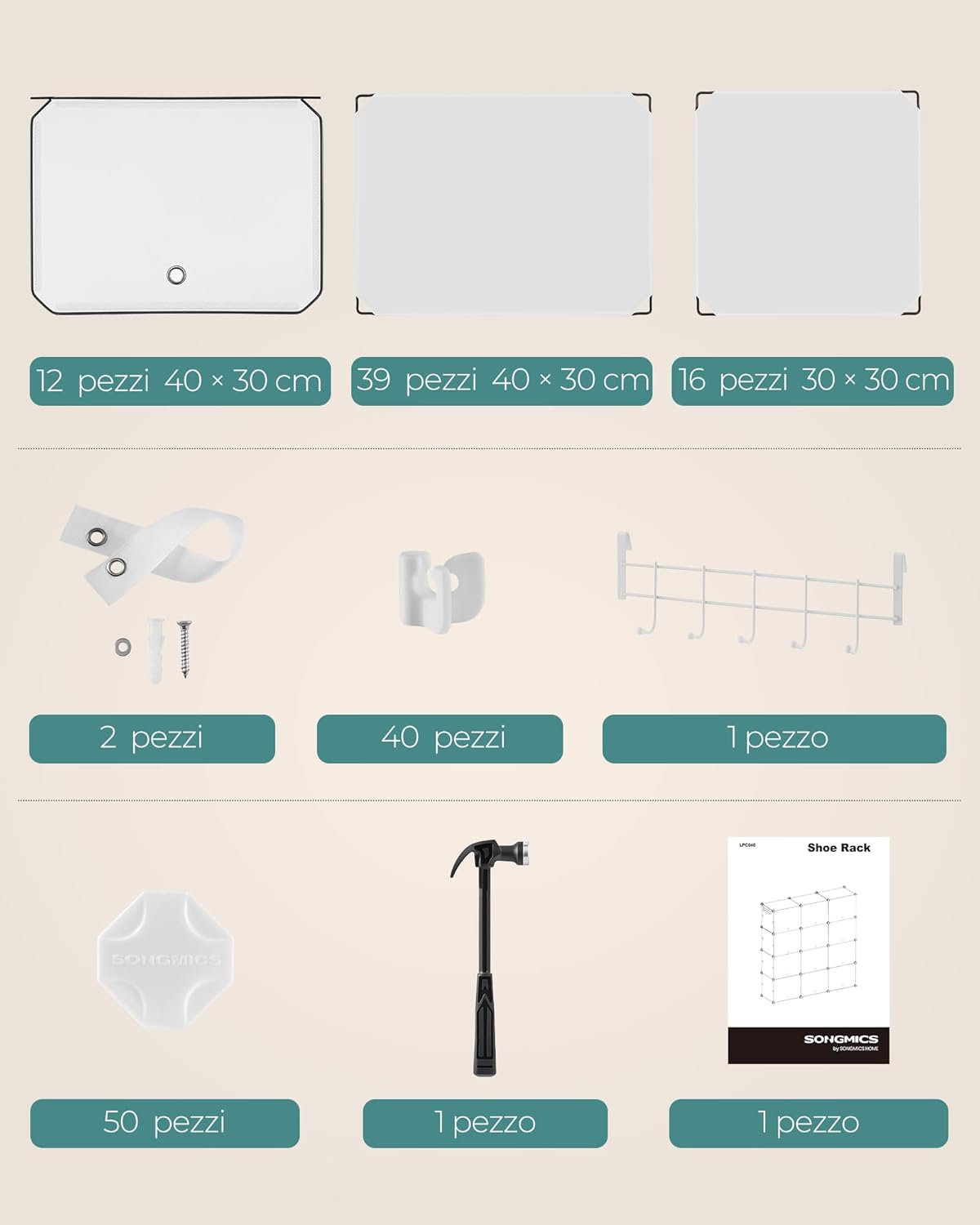 Songmics Scarpiera Modulare 12 Scomparti - Bianco e Trasparente - immagine 9