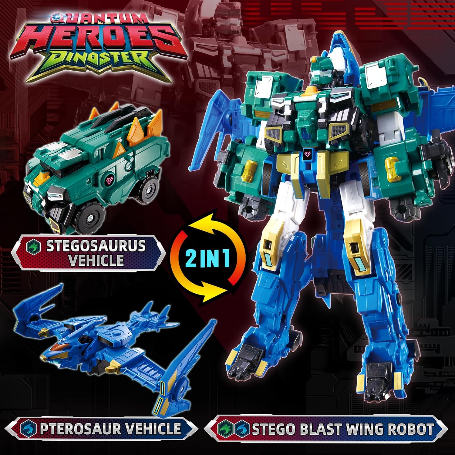 QUANTUM HEROES DINOSTER Stego Blast Wing Robot 3 in 1 | ALPHA GROUP | Velz