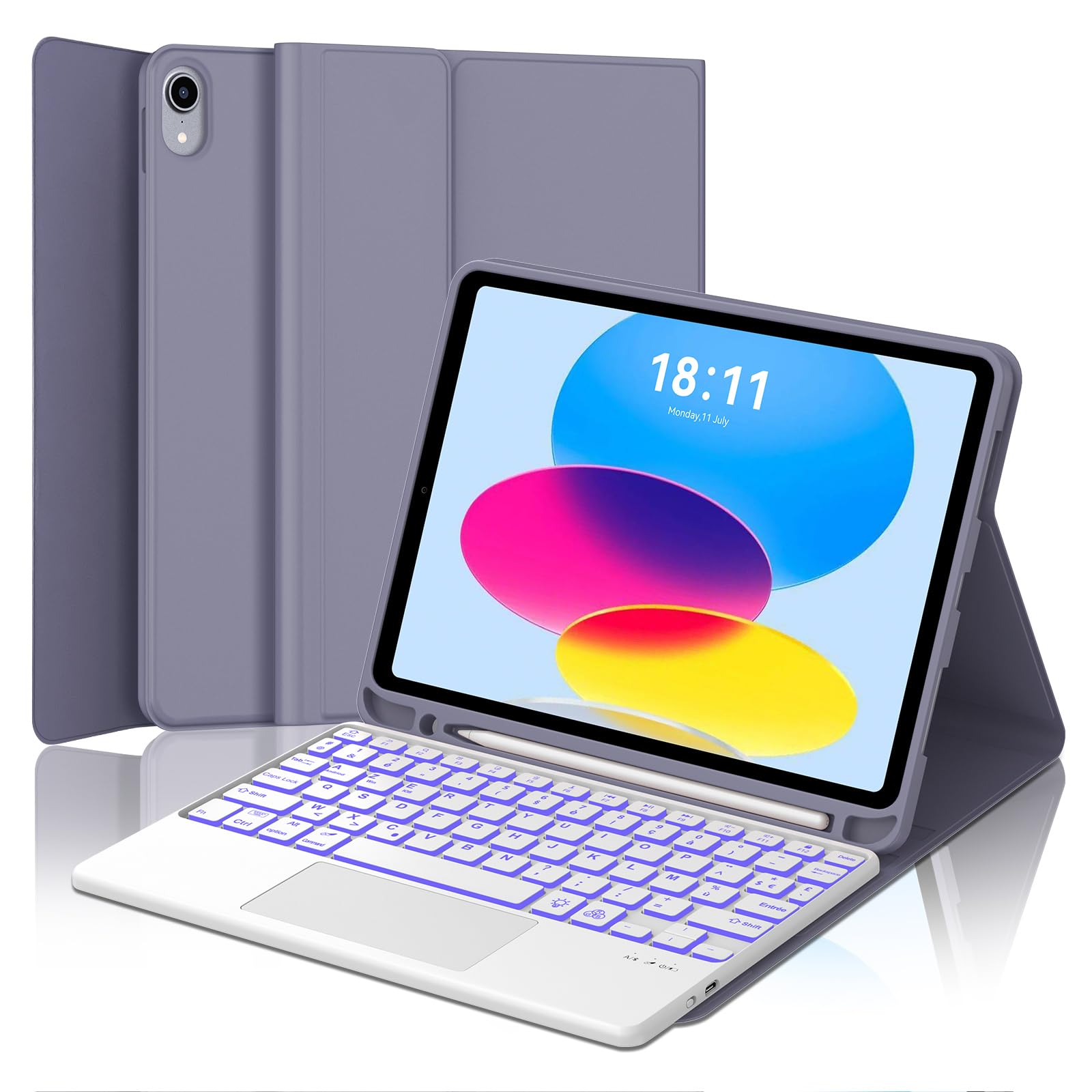 Jademall Tastiera Trackpad per iPad 10/11 Gen, Viola