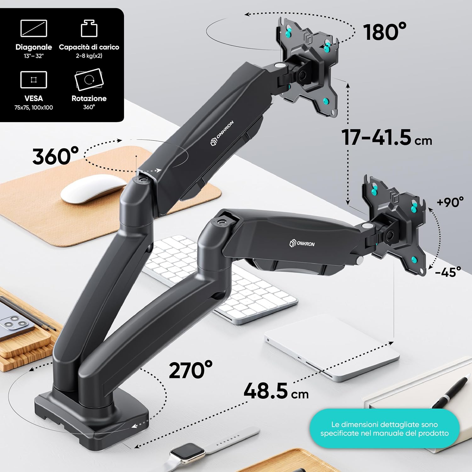 Onkron Supporto Doppio Monitor da Scrivania G160 - immagine 2